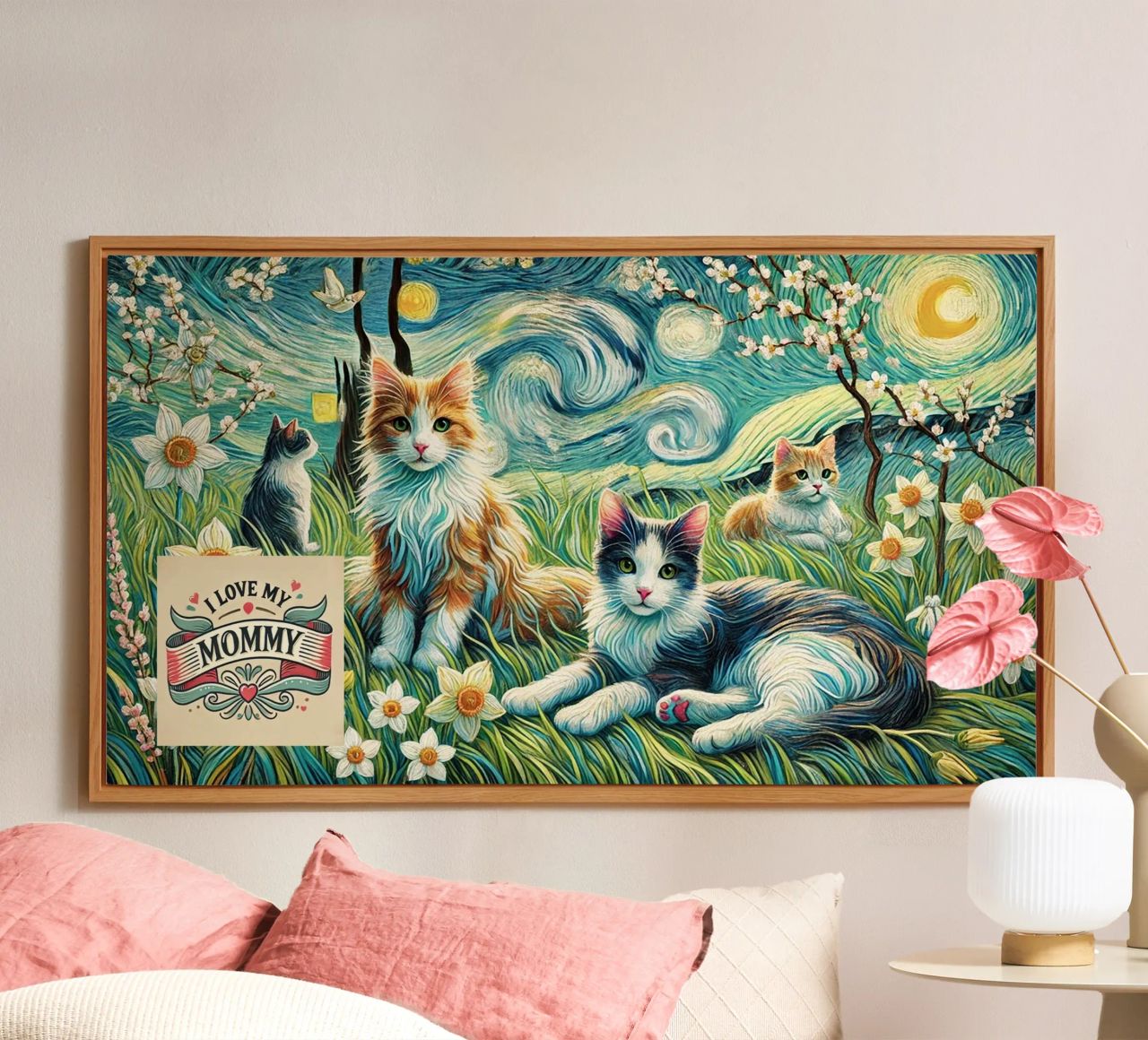 I LOVE MY MOMMY IN SPRING, Kittycat Edition alluminio dibond da Vintage Van Gogh
