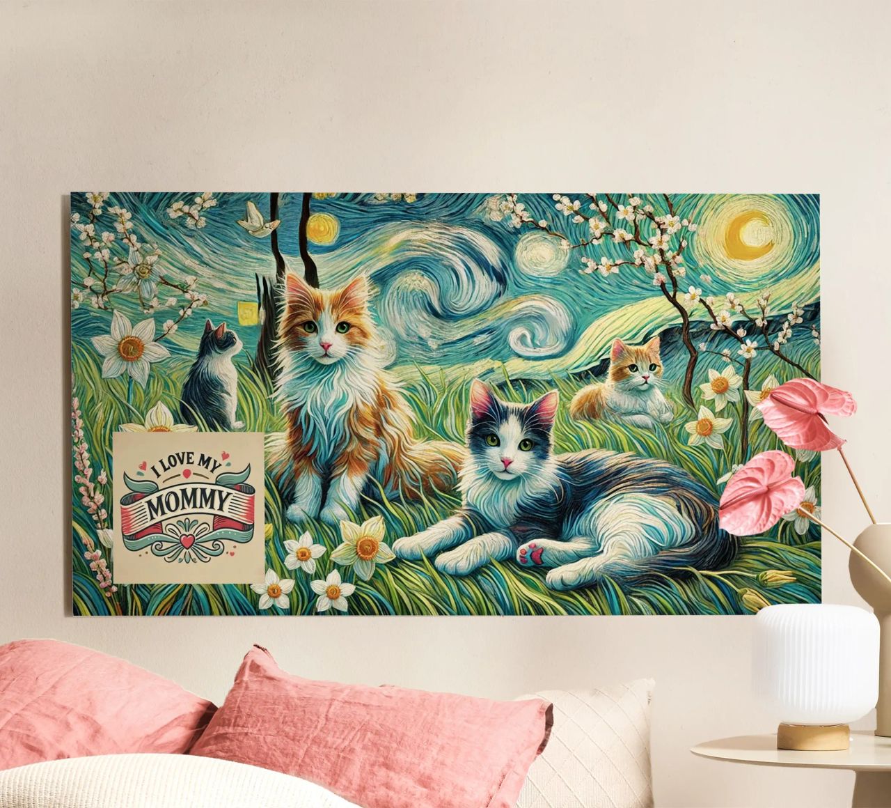 I LOVE MY MOMMY IN SPRING, Kittycat Edition alluminio dibond da Vintage Van Gogh
