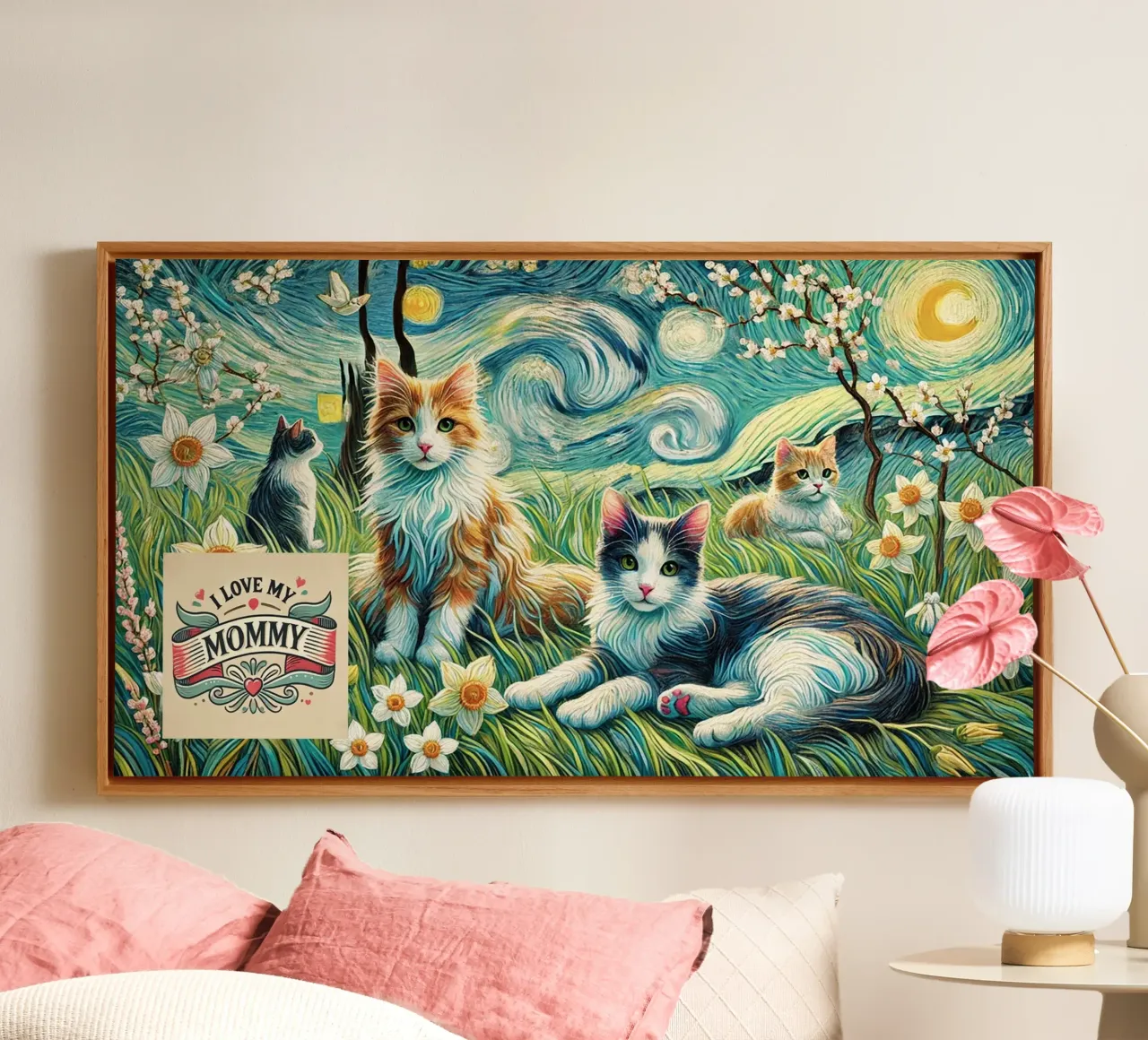 I LOVE MY MOMMY IN SPRING, Kittycat Edition canvas van Vintage Van Gogh