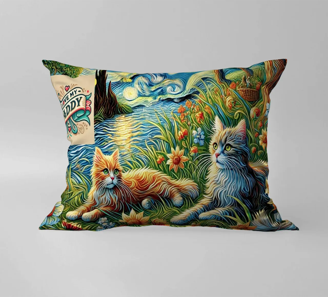 I LOVE MY DADDY IN SUMMER, Kittycat Edition cuscino da Vintage Van Gogh