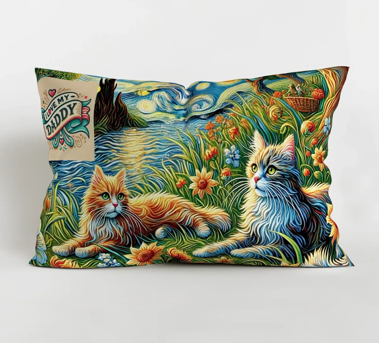 I LOVE MY DADDY IN SUMMER, Kittycat Edition cuscino da Vintage Van Gogh