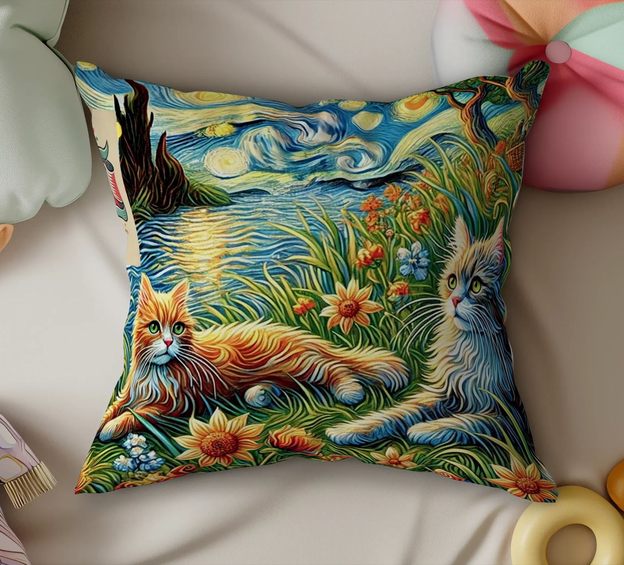 I LOVE MY MOMMY IN SUMMER, Kittycat Edition cuscino da Vintage Van Gogh