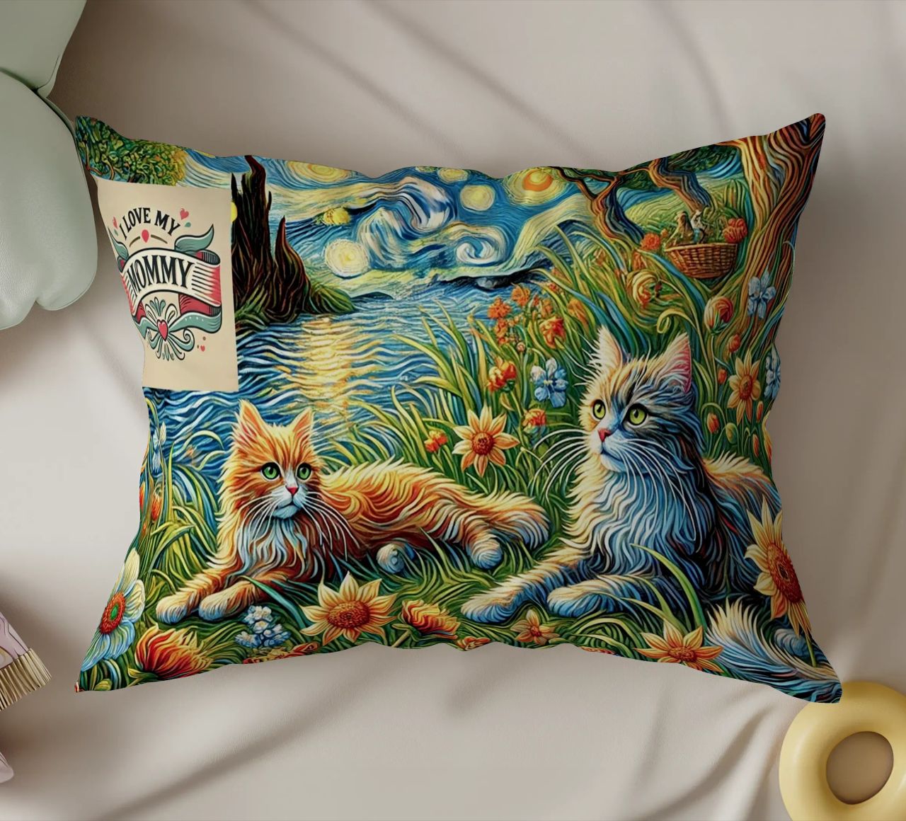 I LOVE MY MOMMY IN SUMMER, Kittycat Edition cuscino da Vintage Van Gogh