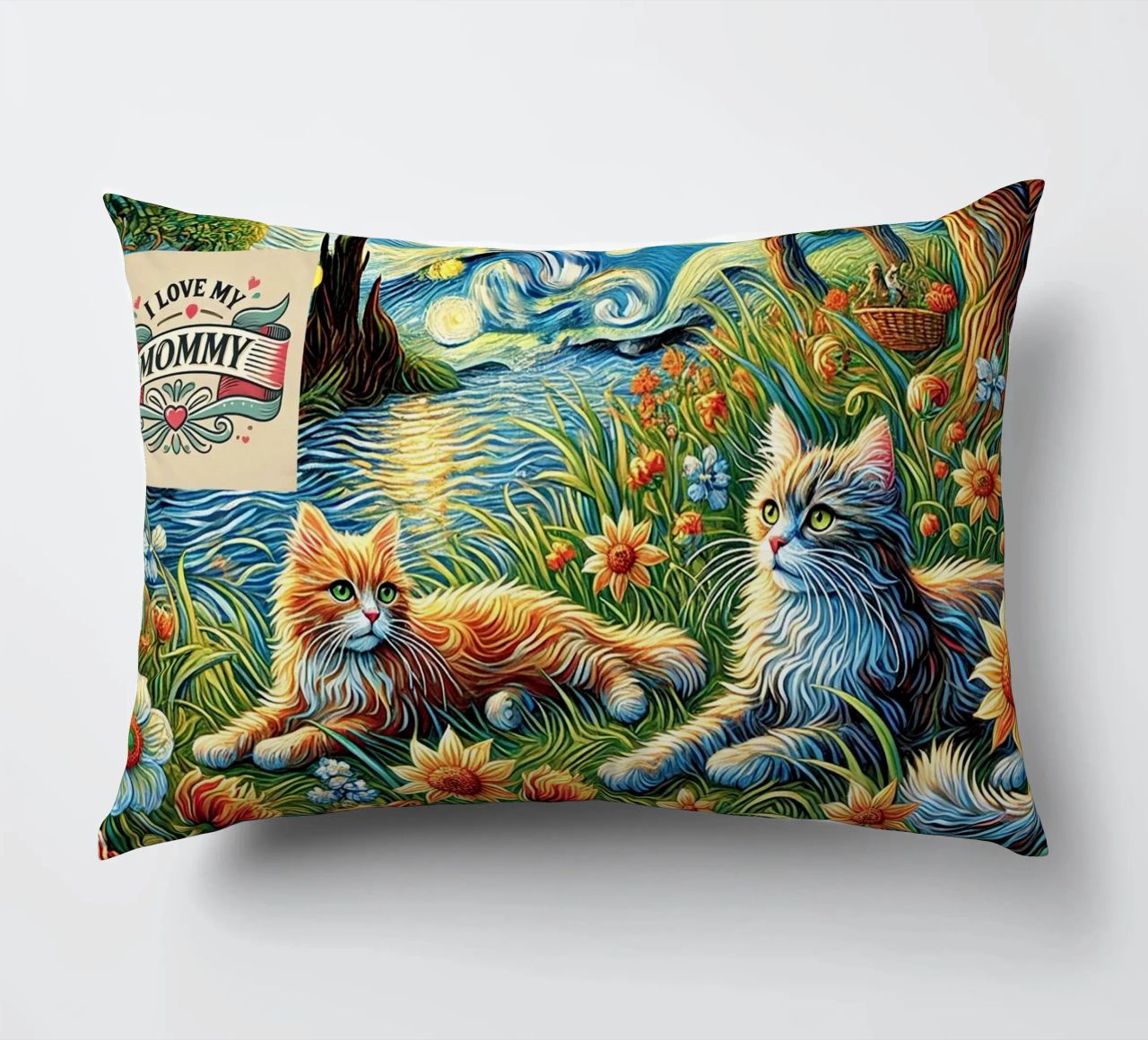 I LOVE MY MOMMY IN SUMMER, Kittycat Edition cuscino da Vintage Van Gogh