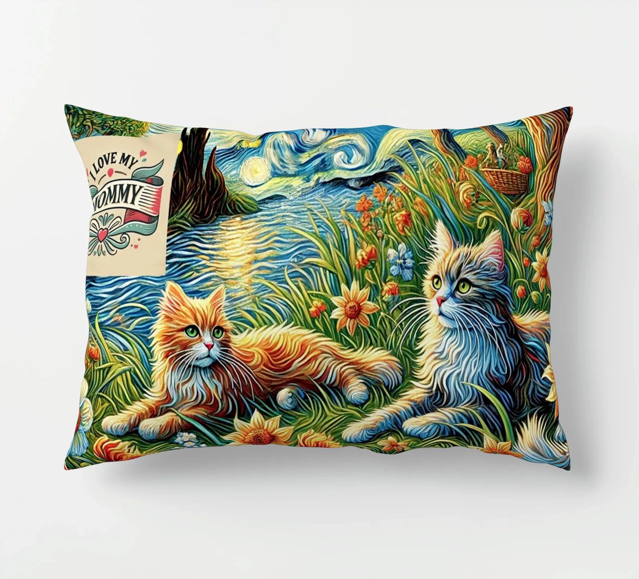 I LOVE MY MOMMY IN SUMMER, Kittycat Edition cuscino da Vintage Van Gogh