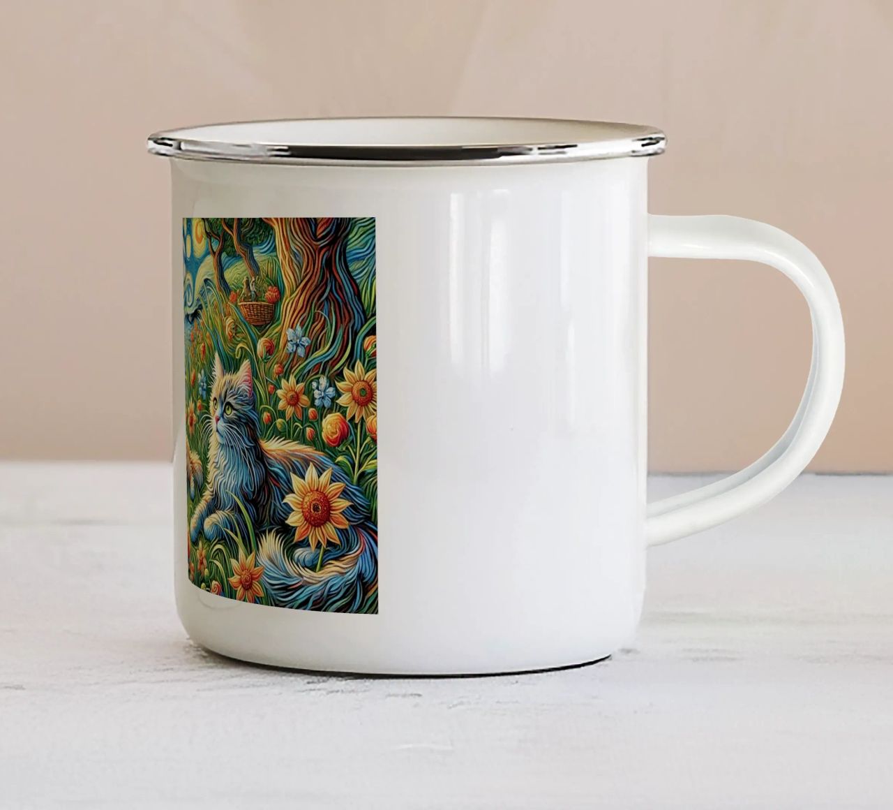 I LOVE MY MOMMY IN SUMMER, Kittycat Edition tazza in smalto da Vintage Van Gogh