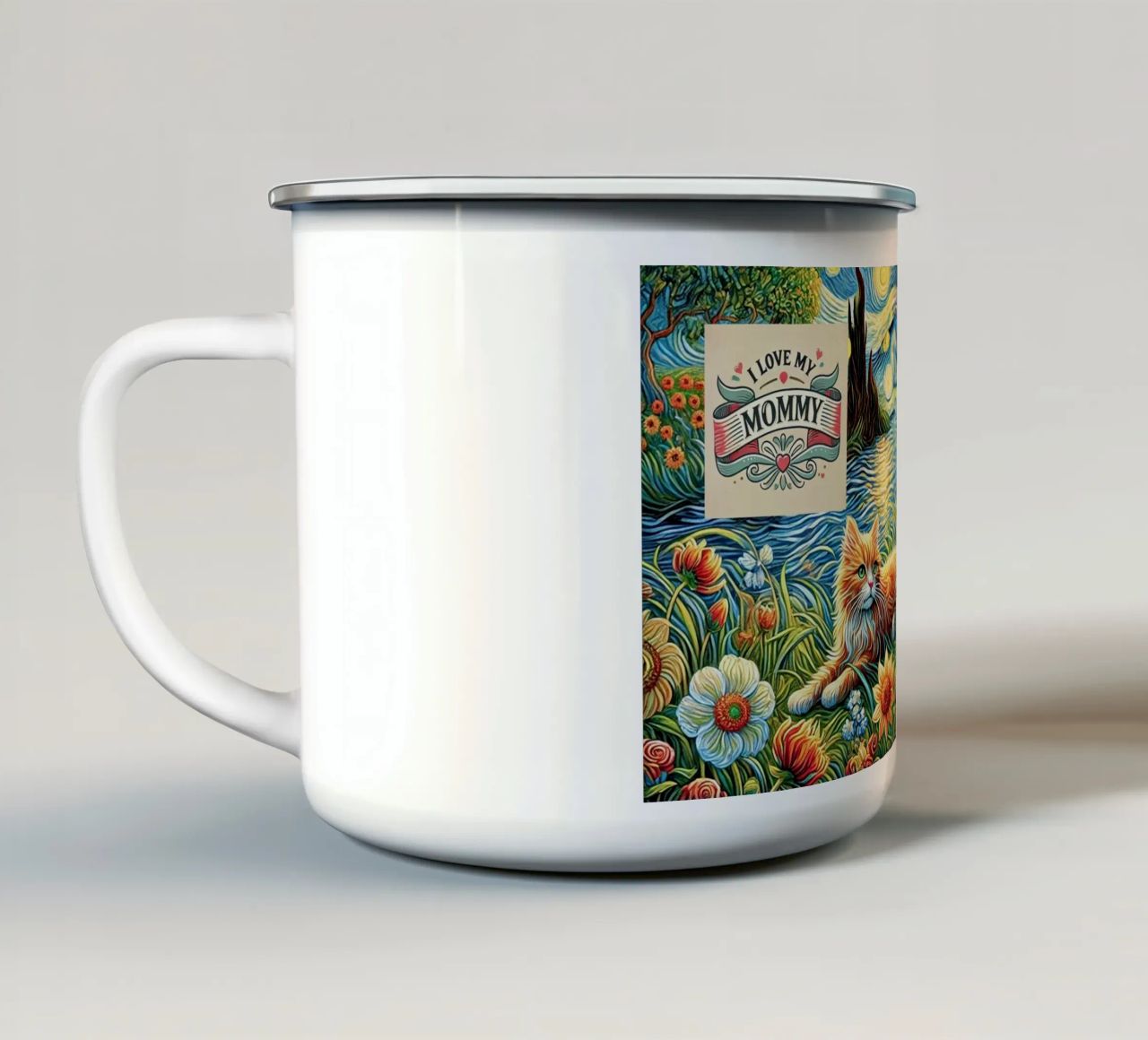 I LOVE MY MOMMY IN SUMMER, Kittycat Edition tazza in smalto da Vintage Van Gogh
