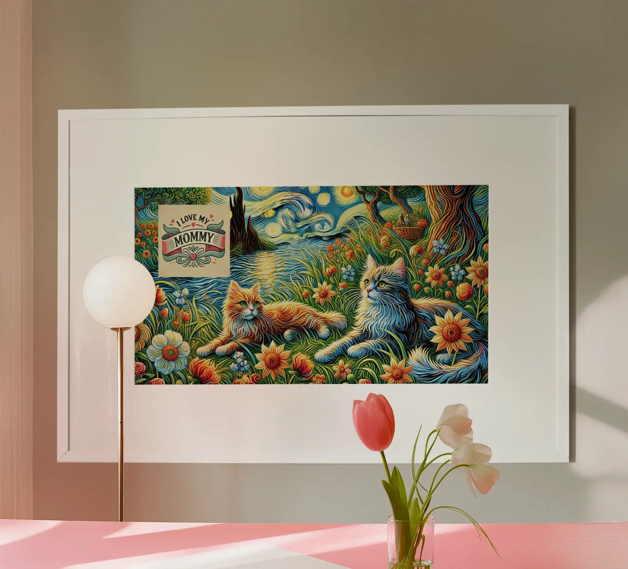 I LOVE MY MOMMY IN SUMMER, Kittycat Edition poster con telaio in plastica da Vintage Van Gogh
