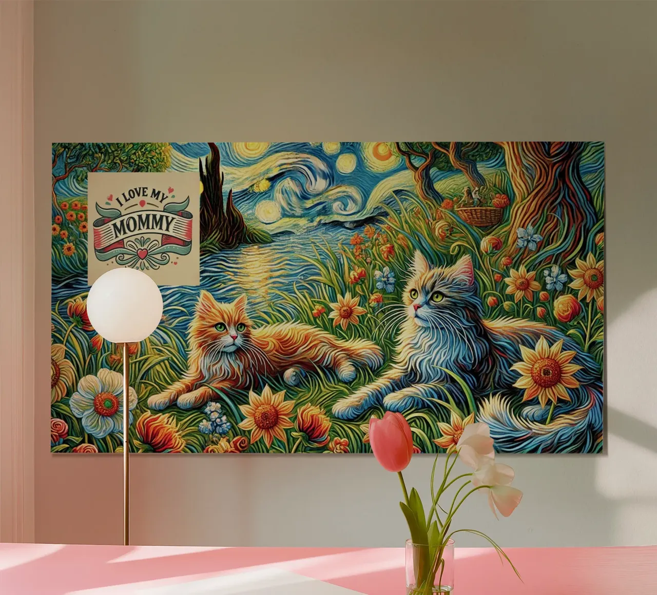 I LOVE MY MOMMY IN SUMMER, Kittycat Edition poster con telaio in plastica da Vintage Van Gogh