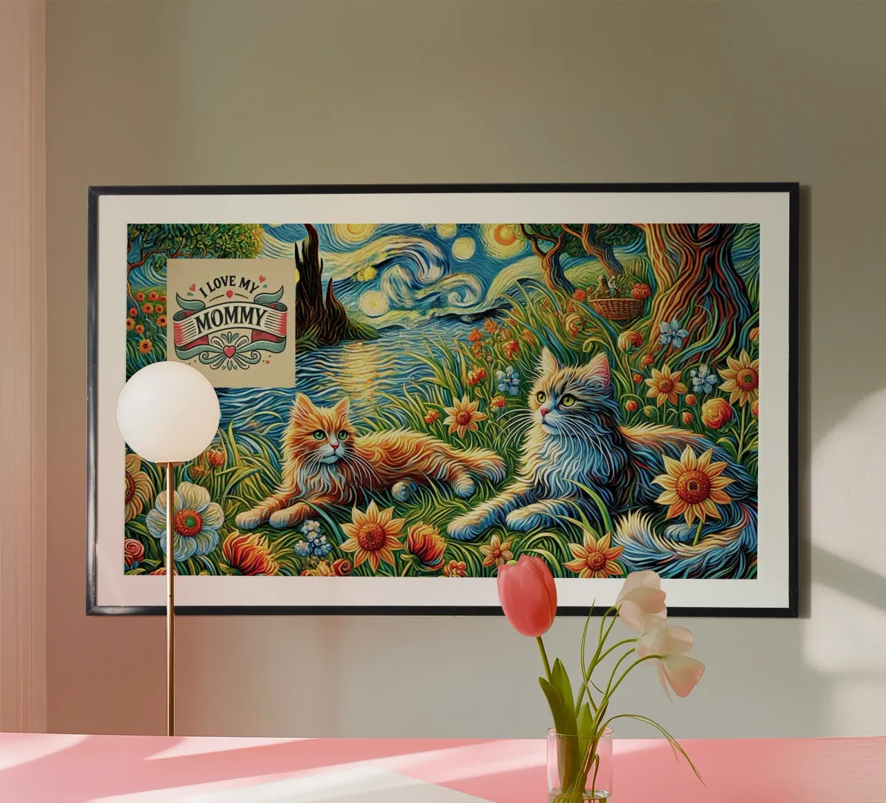 I LOVE MY MOMMY IN SUMMER, Kittycat Edition poster con telaio in plastica da Vintage Van Gogh