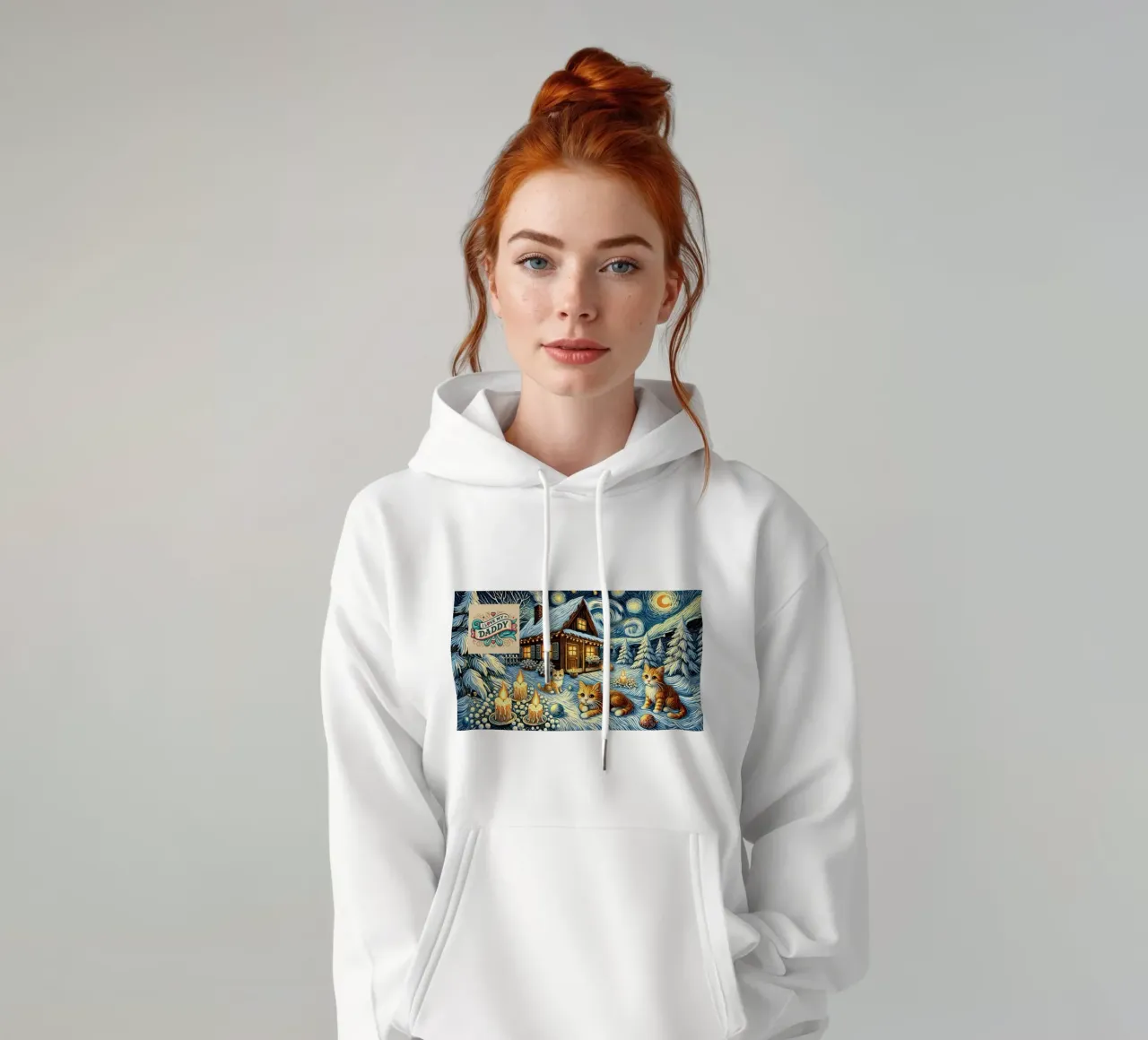 I LOVE MY DADDY IN WINTER, Kittycat Edition felpa con cappuccio da Vintage Van Gogh