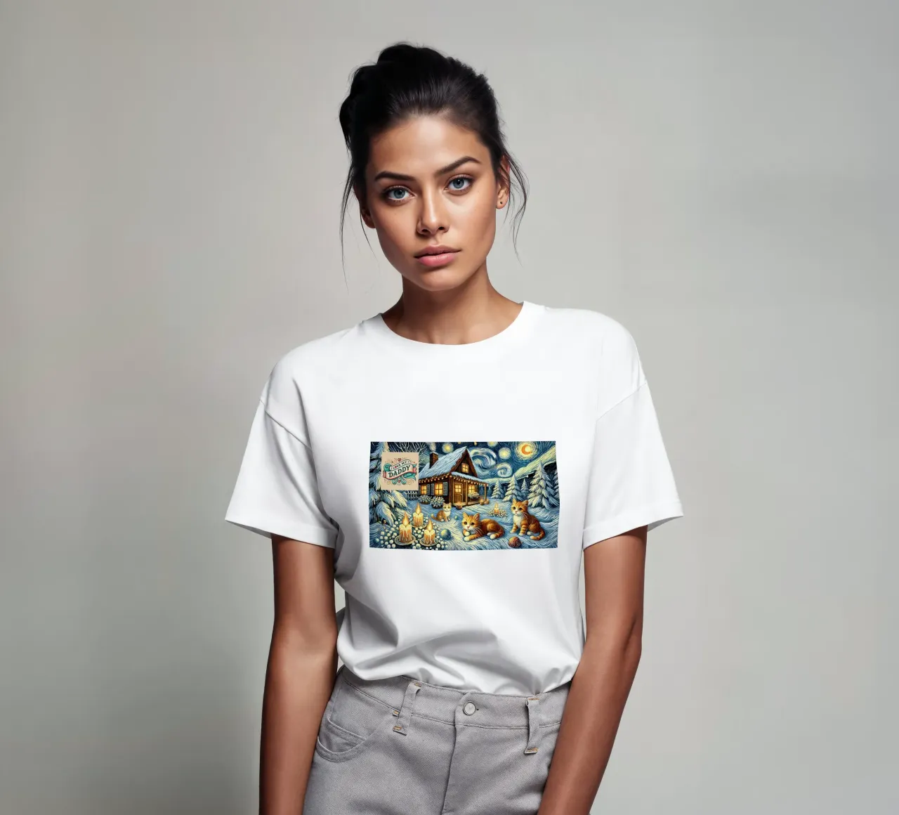 I LOVE MY DADDY IN WINTER, Kittycat Edition t-shirt da Vintage Van Gogh
