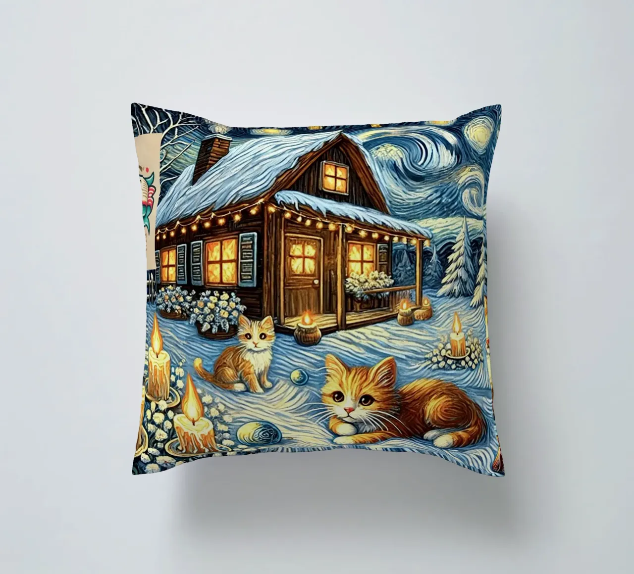 I LOVE MY DADDY IN WINTER, Kittycat Edition cuscino da Vintage Van Gogh