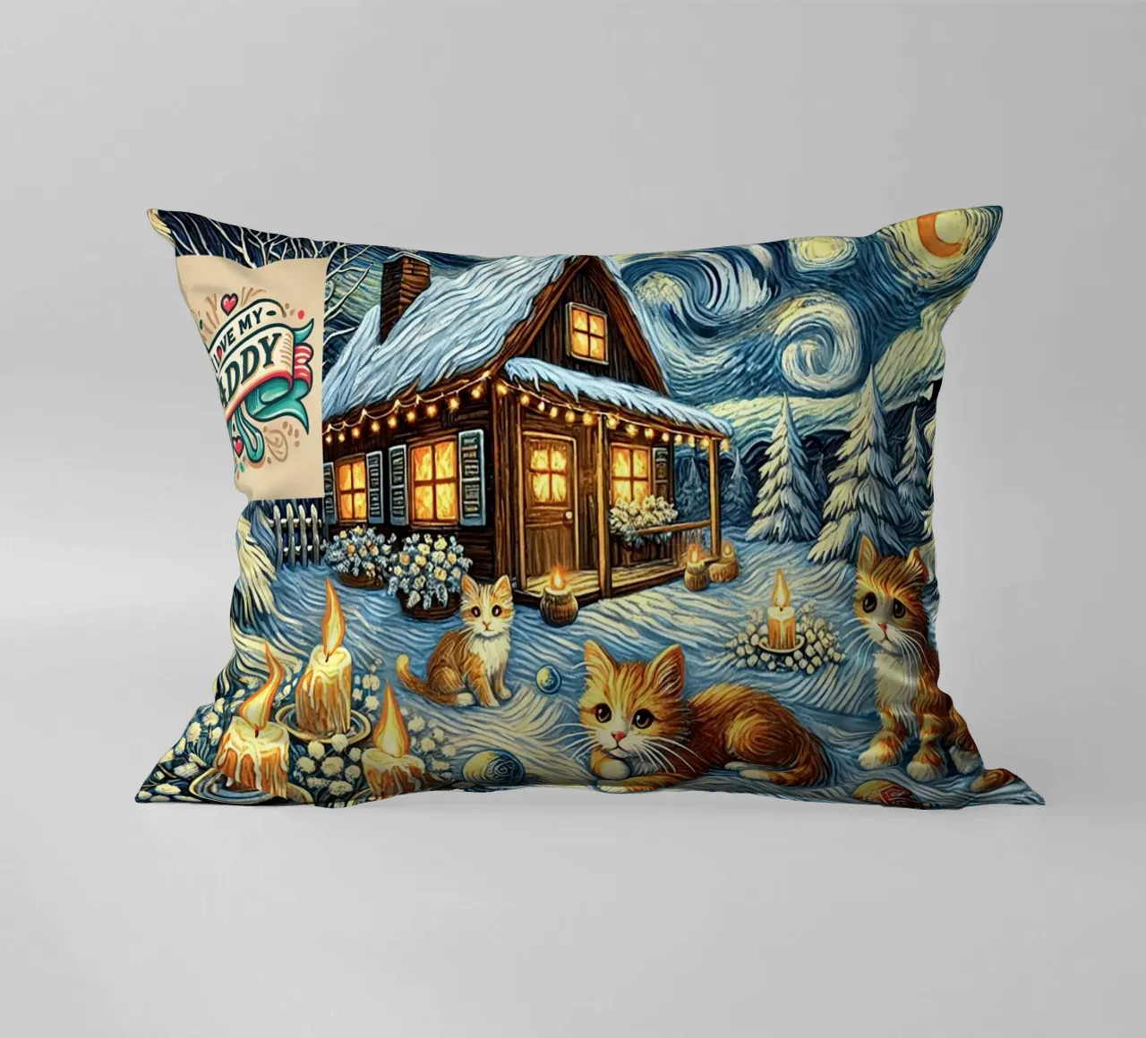 I LOVE MY DADDY IN WINTER, Kittycat Edition cuscino da Vintage Van Gogh
