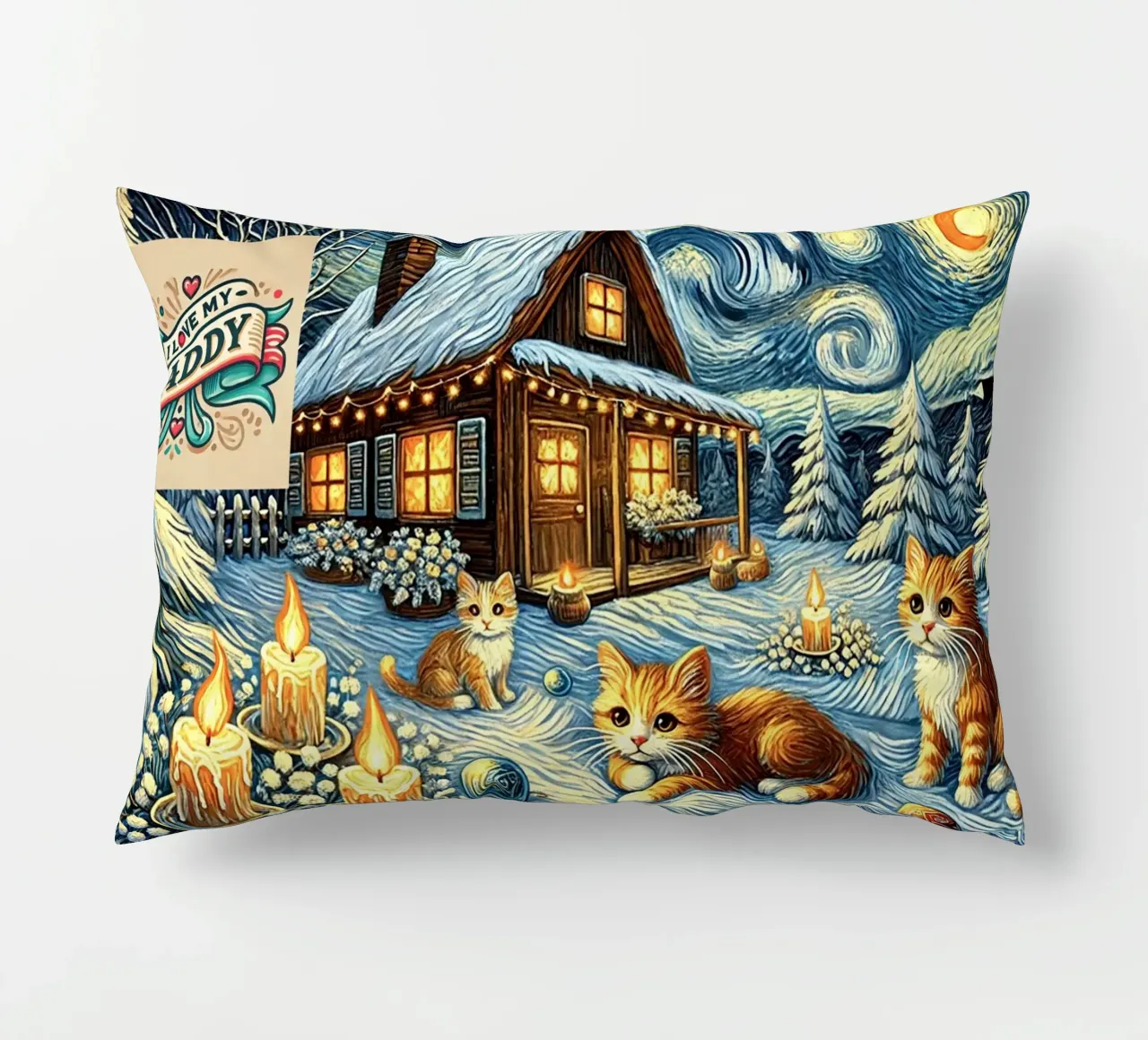 I LOVE MY DADDY IN WINTER, Kittycat Edition cuscino da Vintage Van Gogh