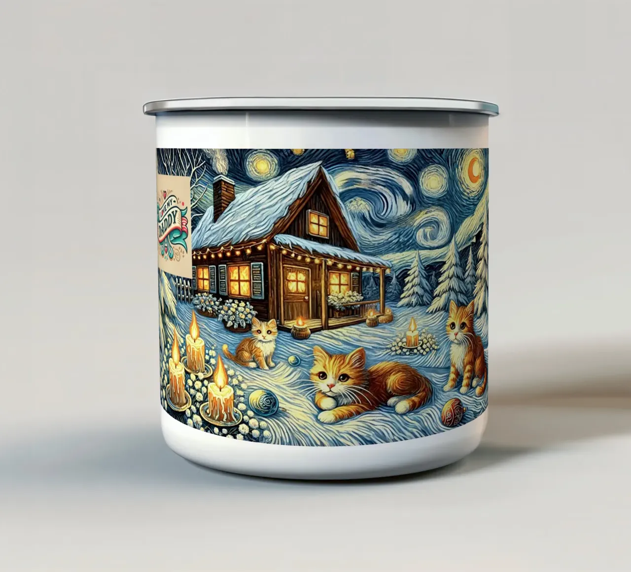 I LOVE MY DADDY IN WINTER, Kittycat Edition tazza in smalto da Vintage Van Gogh