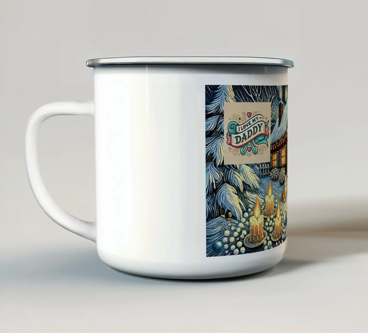 I LOVE MY DADDY IN WINTER, Kittycat Edition tazza in smalto da Vintage Van Gogh