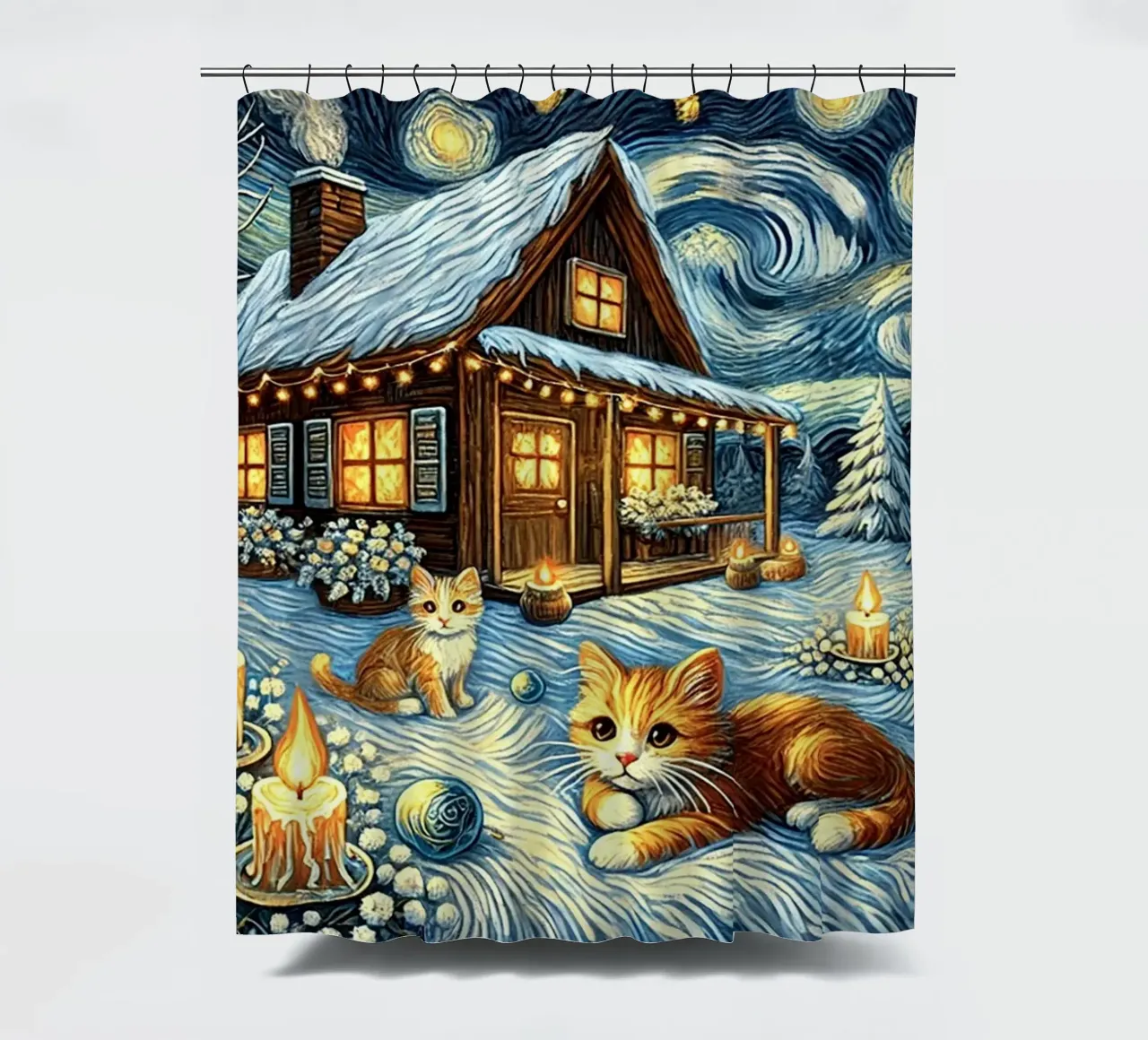 I LOVE MY DADDY IN WINTER, Kittycat Edition tenda da doccia da Vintage Van Gogh
