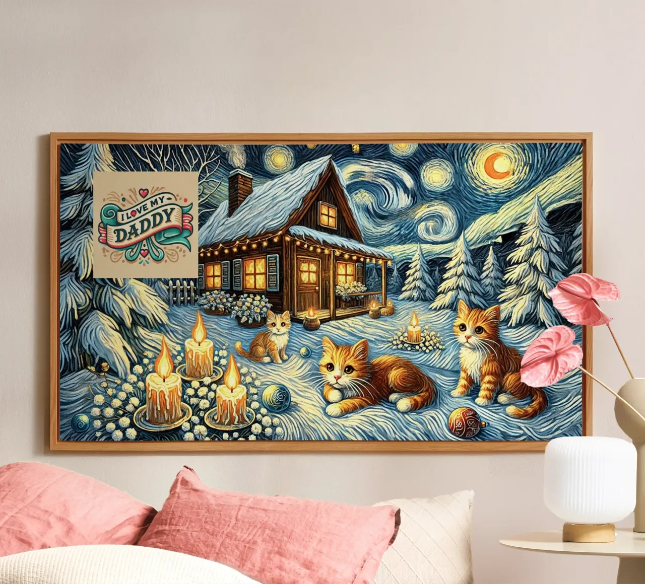 I LOVE MY DADDY IN WINTER, Kittycat Edition alluminio dibond da Vintage Van Gogh