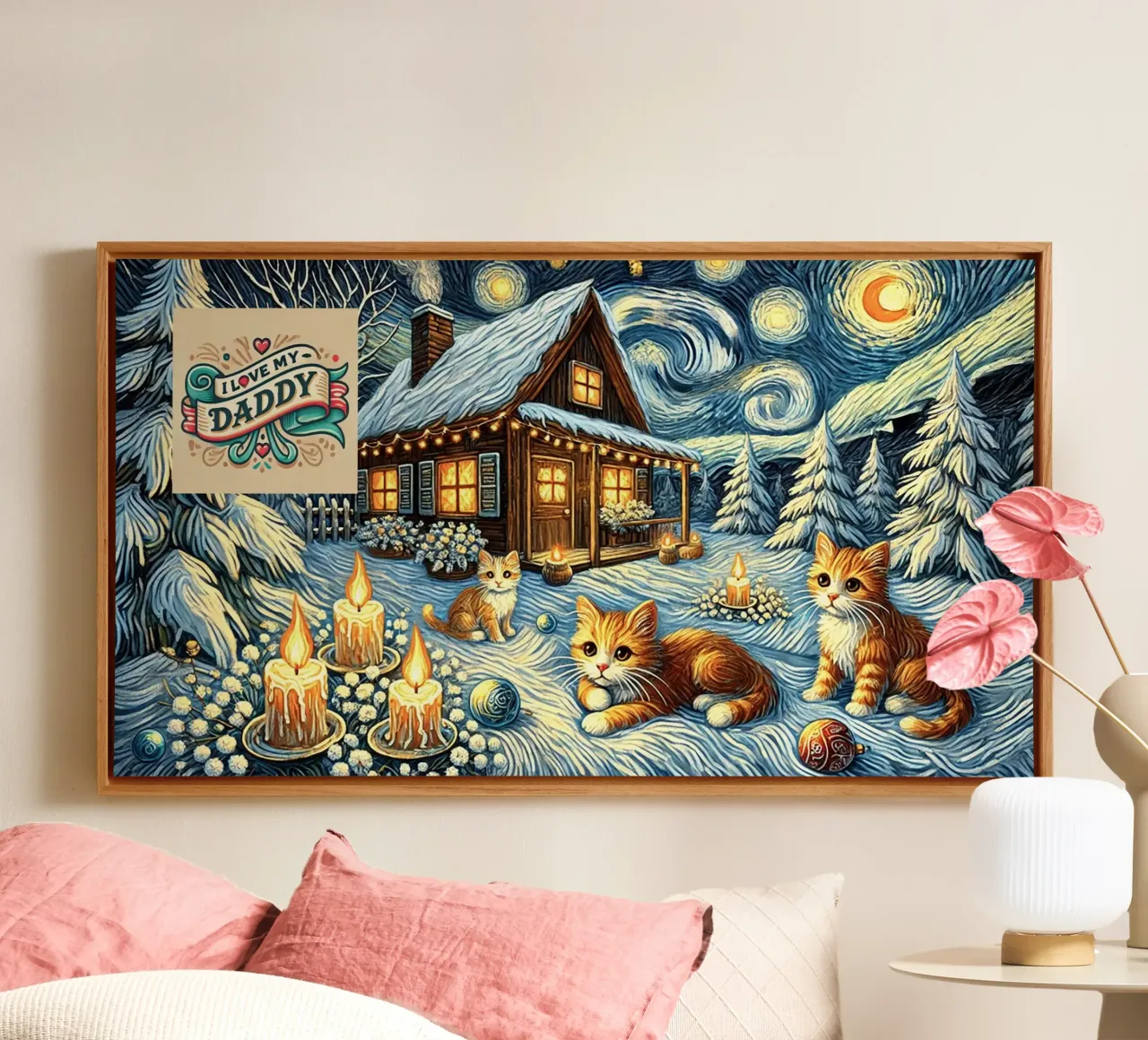 I LOVE MY DADDY IN WINTER, Kittycat Edition tela con Cornice a cassetta da Vintage Van Gogh