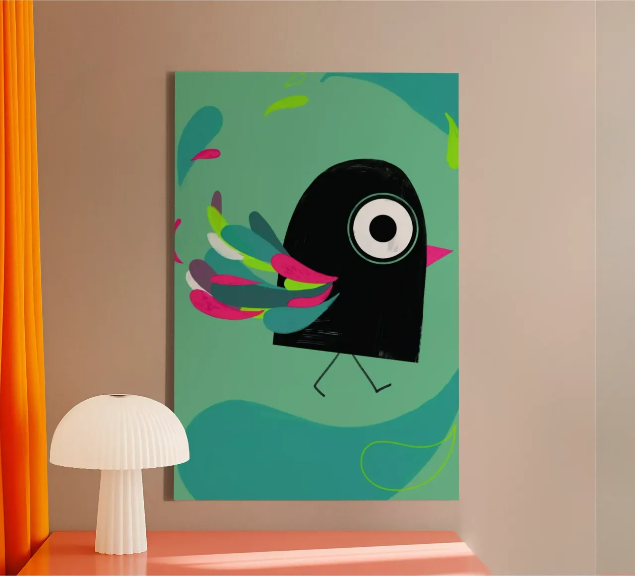 Curious Colorful Bird tela con Cornice a cassetta da Doozal
