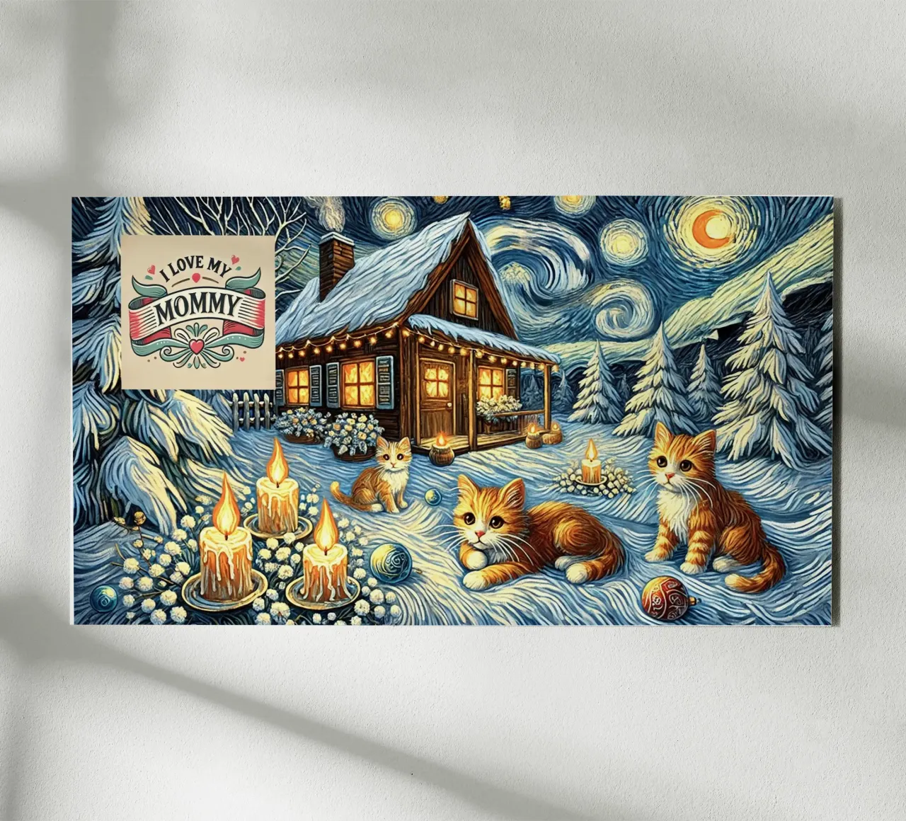 I LOVE MY MOMMY IN WINTER, Kittycat Edition alluminio dibond da Vintage Van Gogh