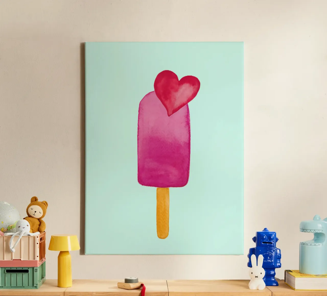 Pink Ice Lolly - Ice Cream - Eis am Stiel Leinwand mit Schattenfugenrahmen von Petra Lang