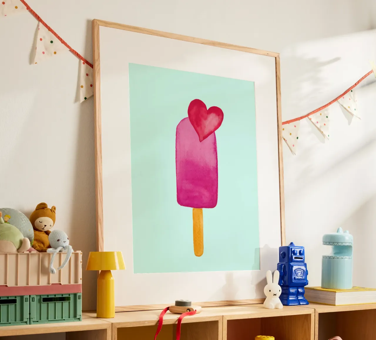Pink Ice Lolly - Ice Cream - Eis am Stiel poster con telaio in alluminio da Petra Lang