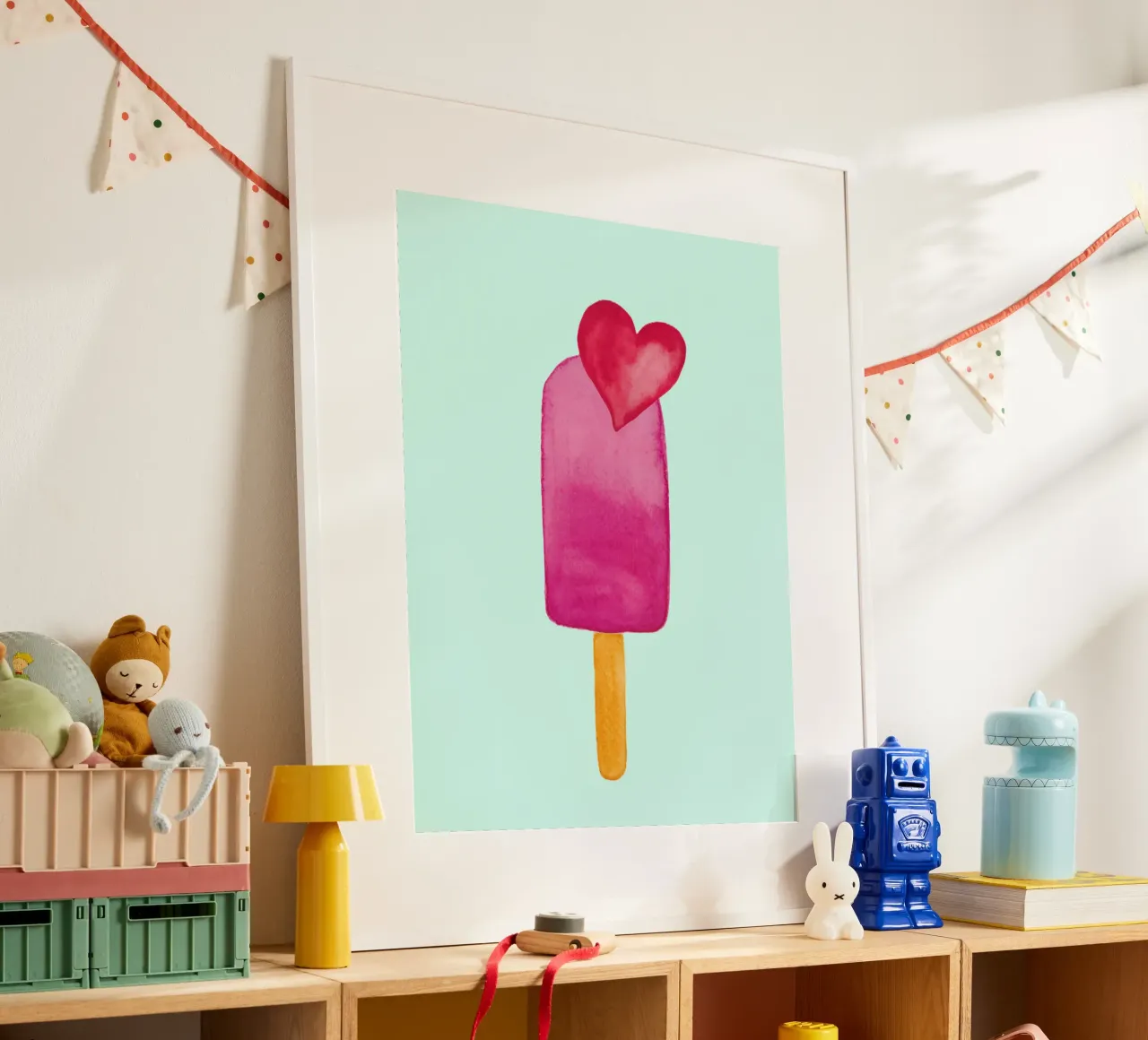 Pink Ice Lolly - Ice Cream - Eis am Stiel poster con telaio in alluminio da Petra Lang