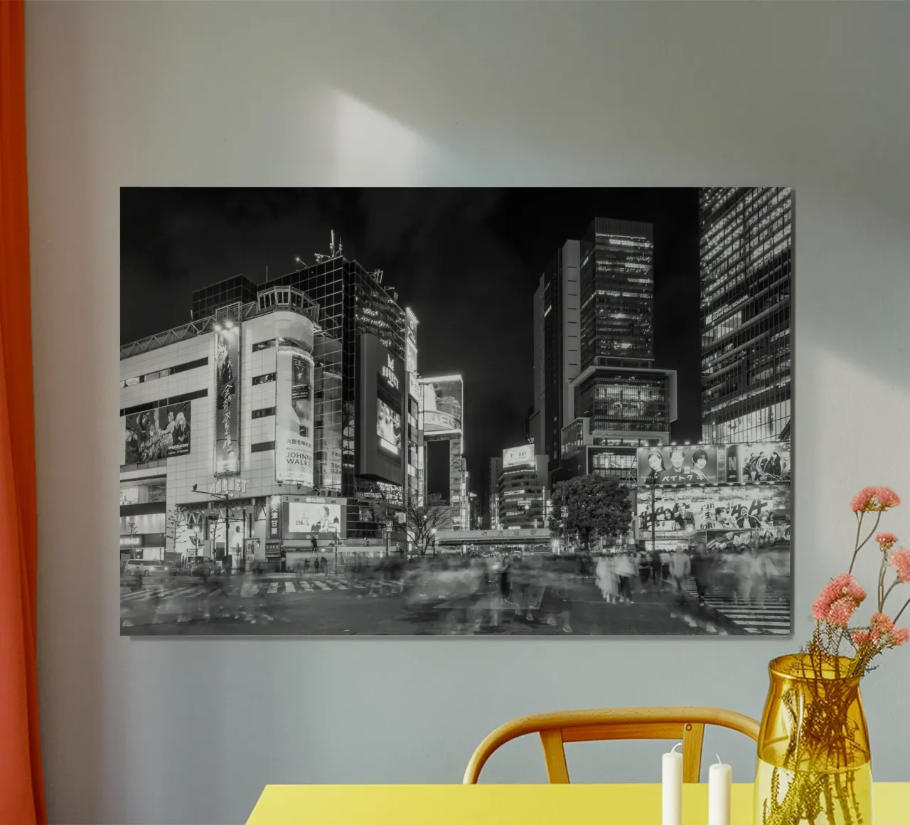 Hustle and bustle at the Shibuya intersection in Tokyo | monochrom poster with aluminum frame by Melanie Viola