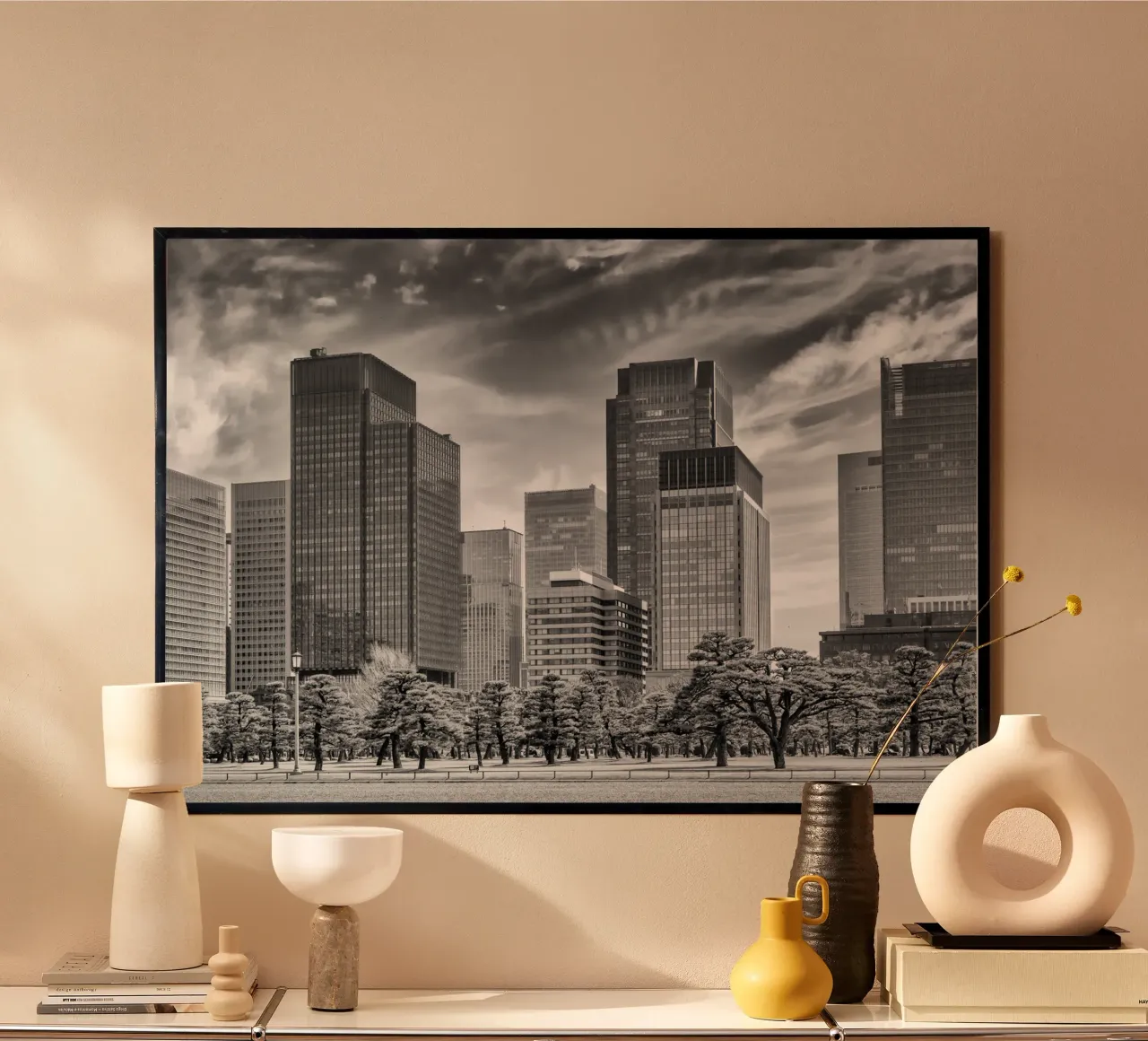 Ginza Skyline Tokio | monochrom Hahnemühle von Melanie Viola