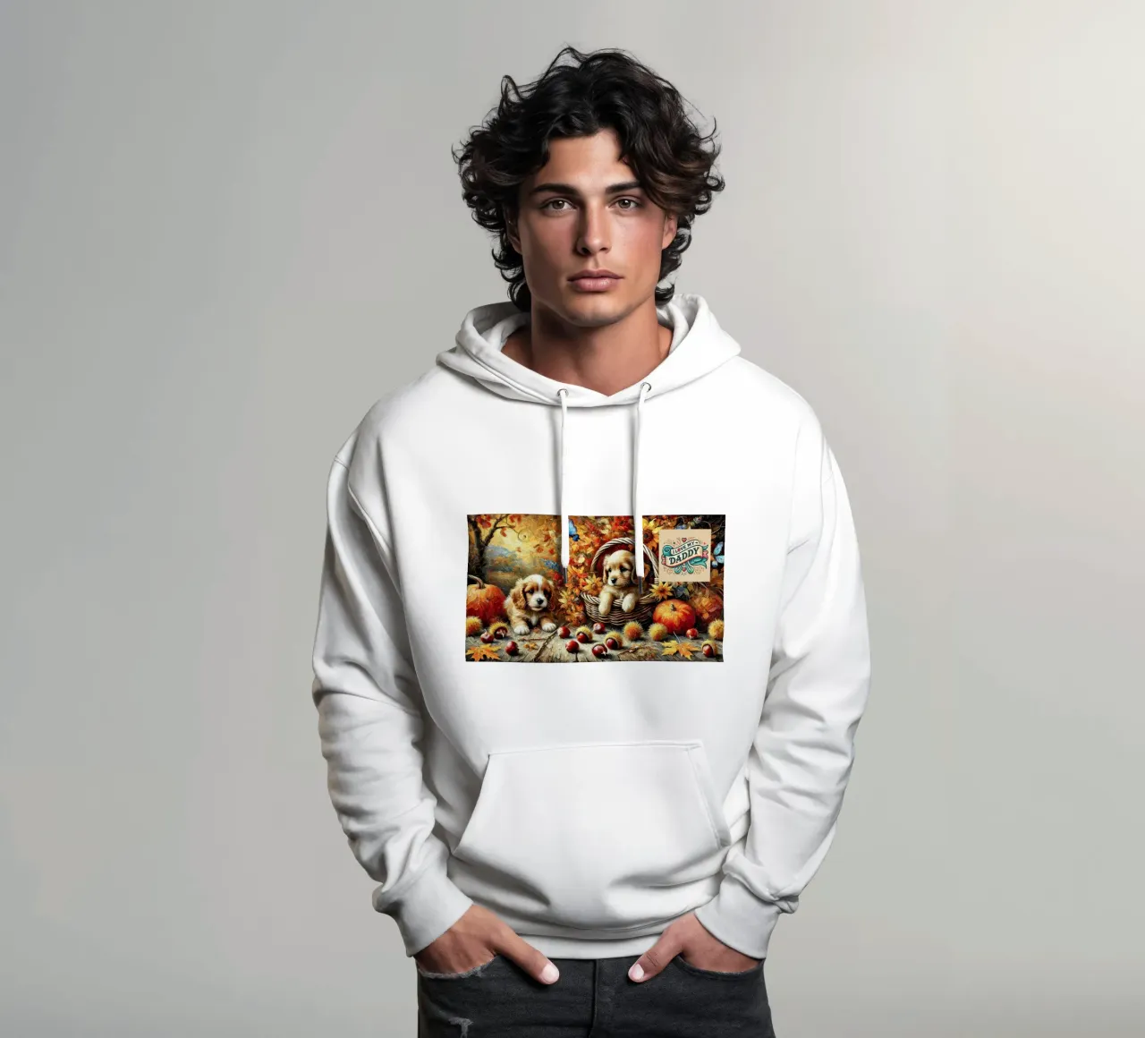 I LOVE MY DADDY IN AUTUMN, Puppy Dog Edition felpa con cappuccio da Vintage Van Gogh