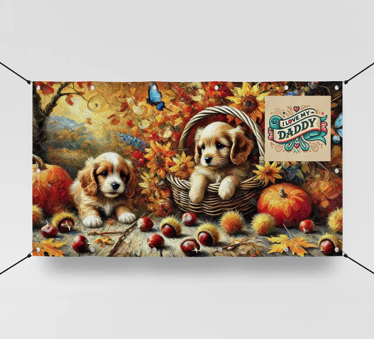 I LOVE MY DADDY IN AUTUMN, Puppy Dog Edition telo in pvc da Vintage Van Gogh