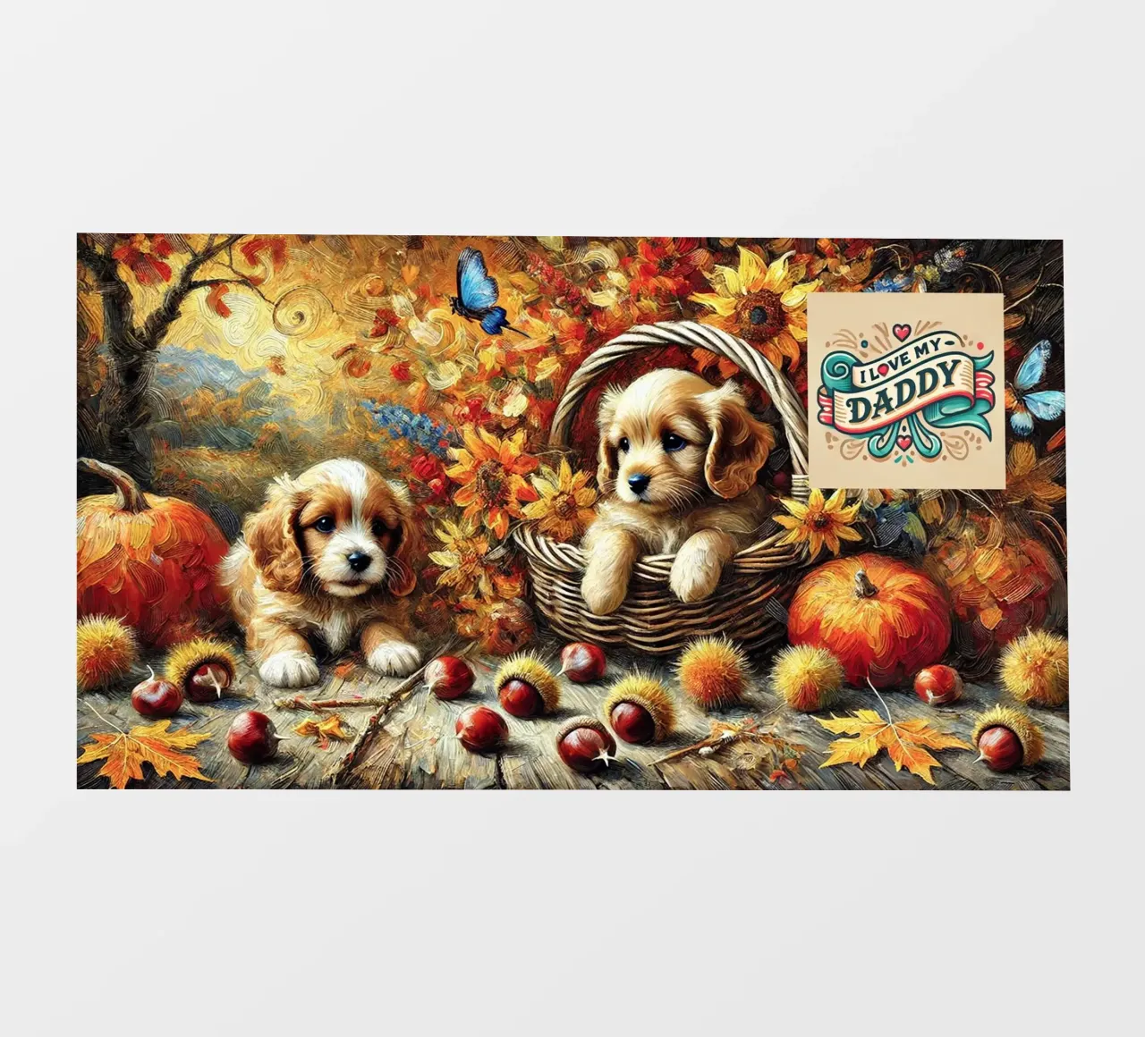 I LOVE MY DADDY IN AUTUMN, Puppy Dog Edition telo in pvc da Vintage Van Gogh