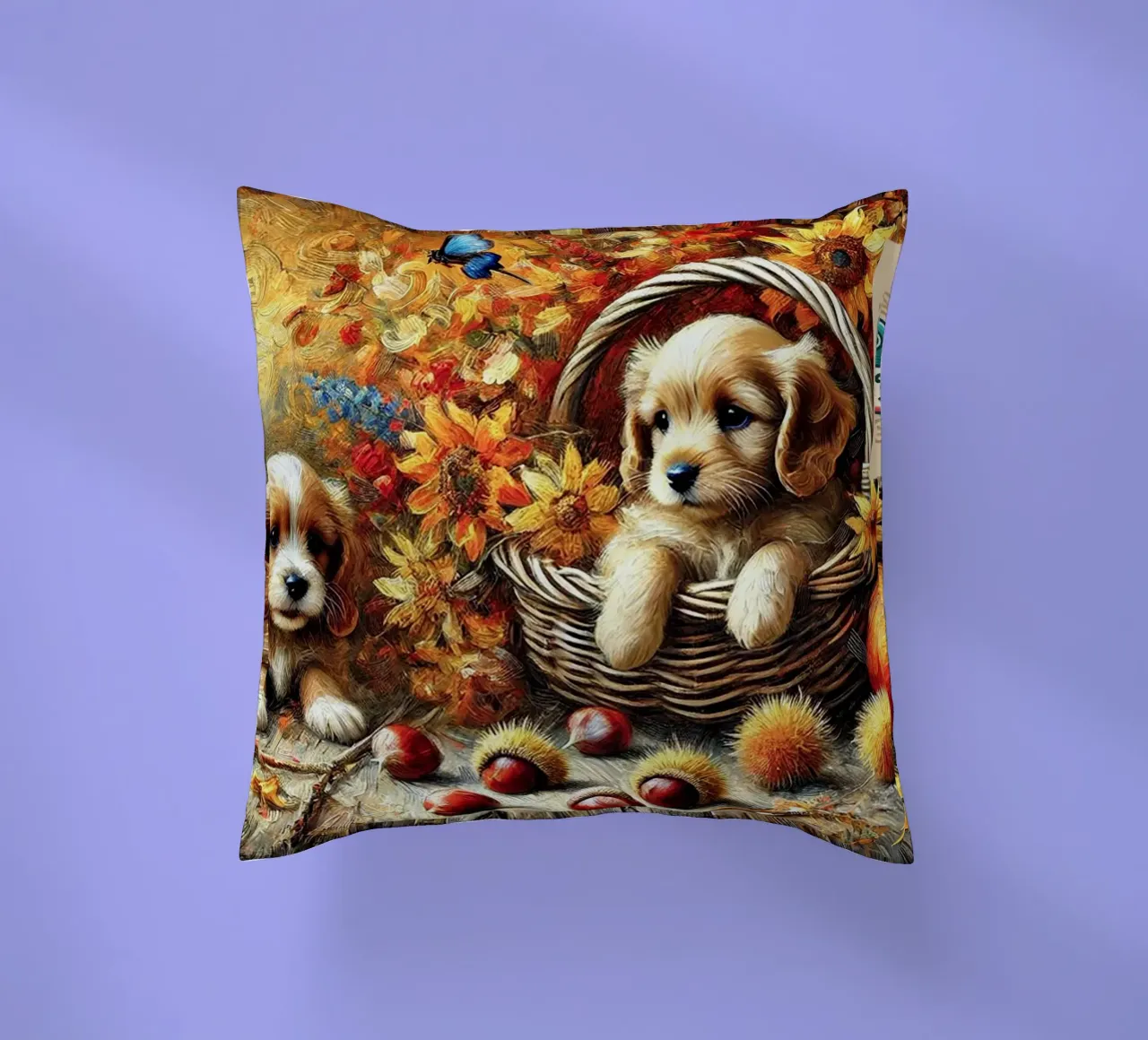 I LOVE MY DADDY IN AUTUMN, Puppy Dog Edition cuscino da Vintage Van Gogh