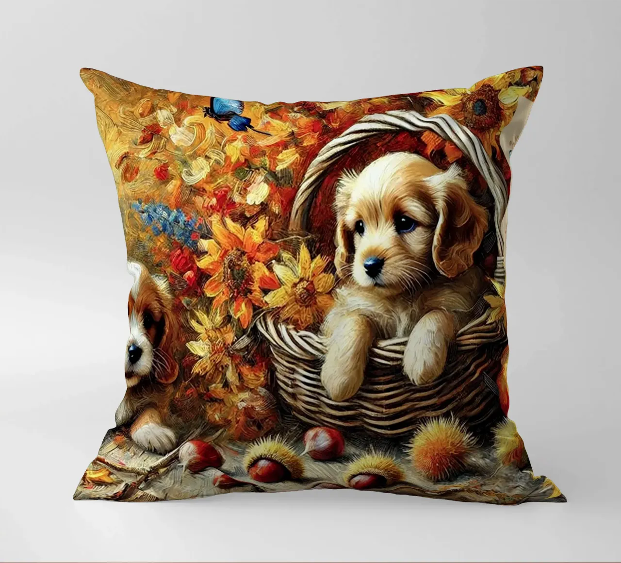 I LOVE MY DADDY IN AUTUMN, Puppy Dog Edition cuscino da Vintage Van Gogh