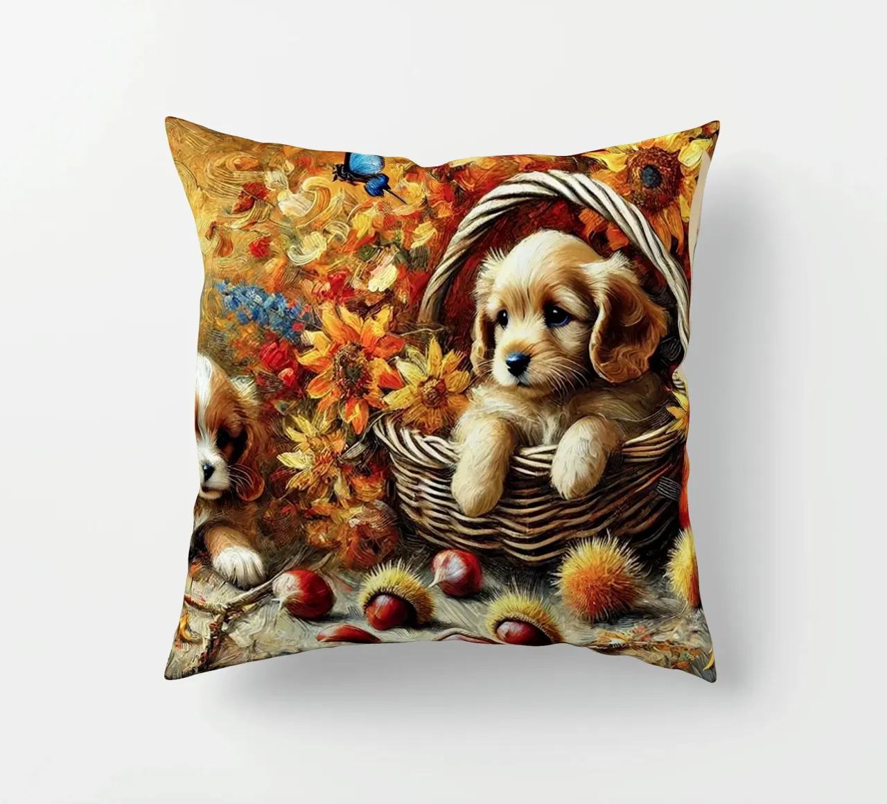 I LOVE MY DADDY IN AUTUMN, Puppy Dog Edition cuscino da Vintage Van Gogh
