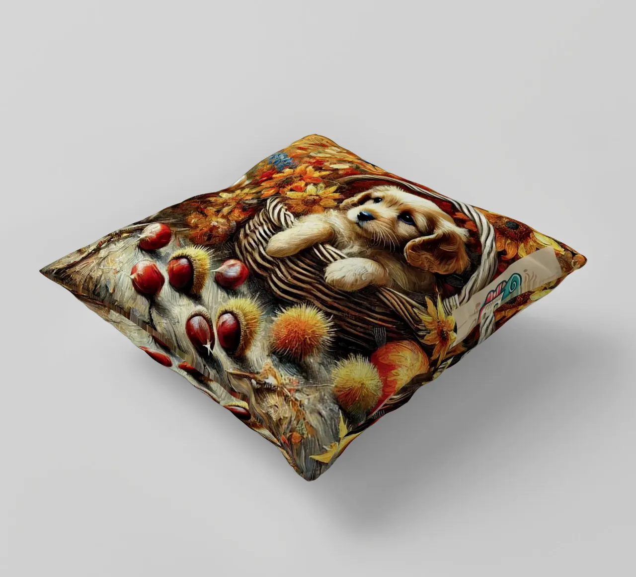 I LOVE MY DADDY IN AUTUMN, Puppy Dog Edition cuscino da Vintage Van Gogh