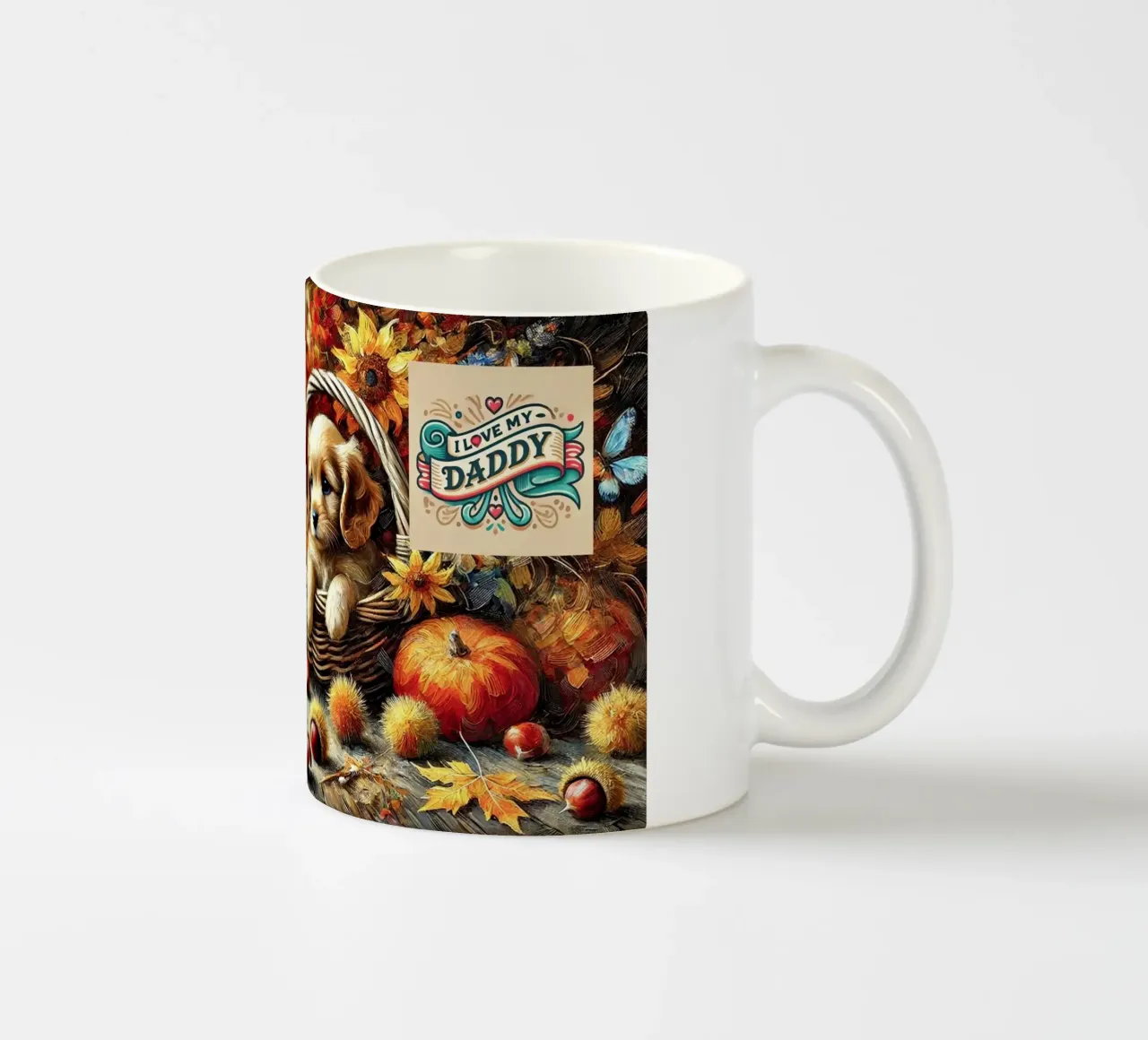 I LOVE MY DADDY IN AUTUMN, Puppy Dog Edition tazza in ceramica da Vintage Van Gogh