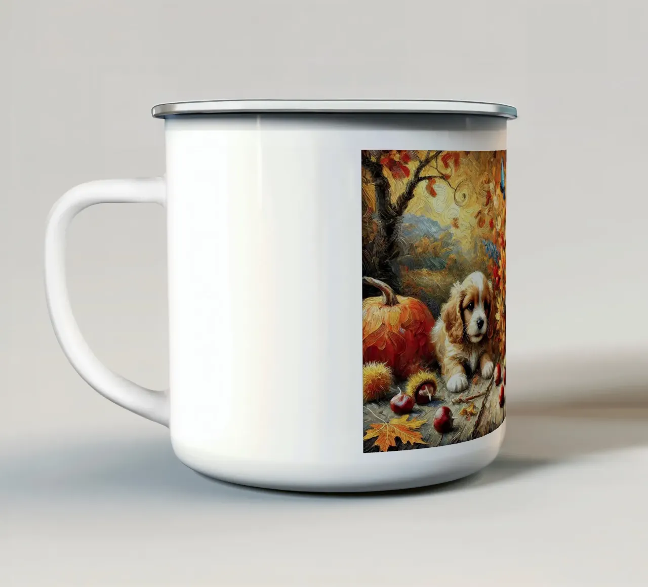 I LOVE MY DADDY IN AUTUMN, Puppy Dog Edition tazza in smalto da Vintage Van Gogh