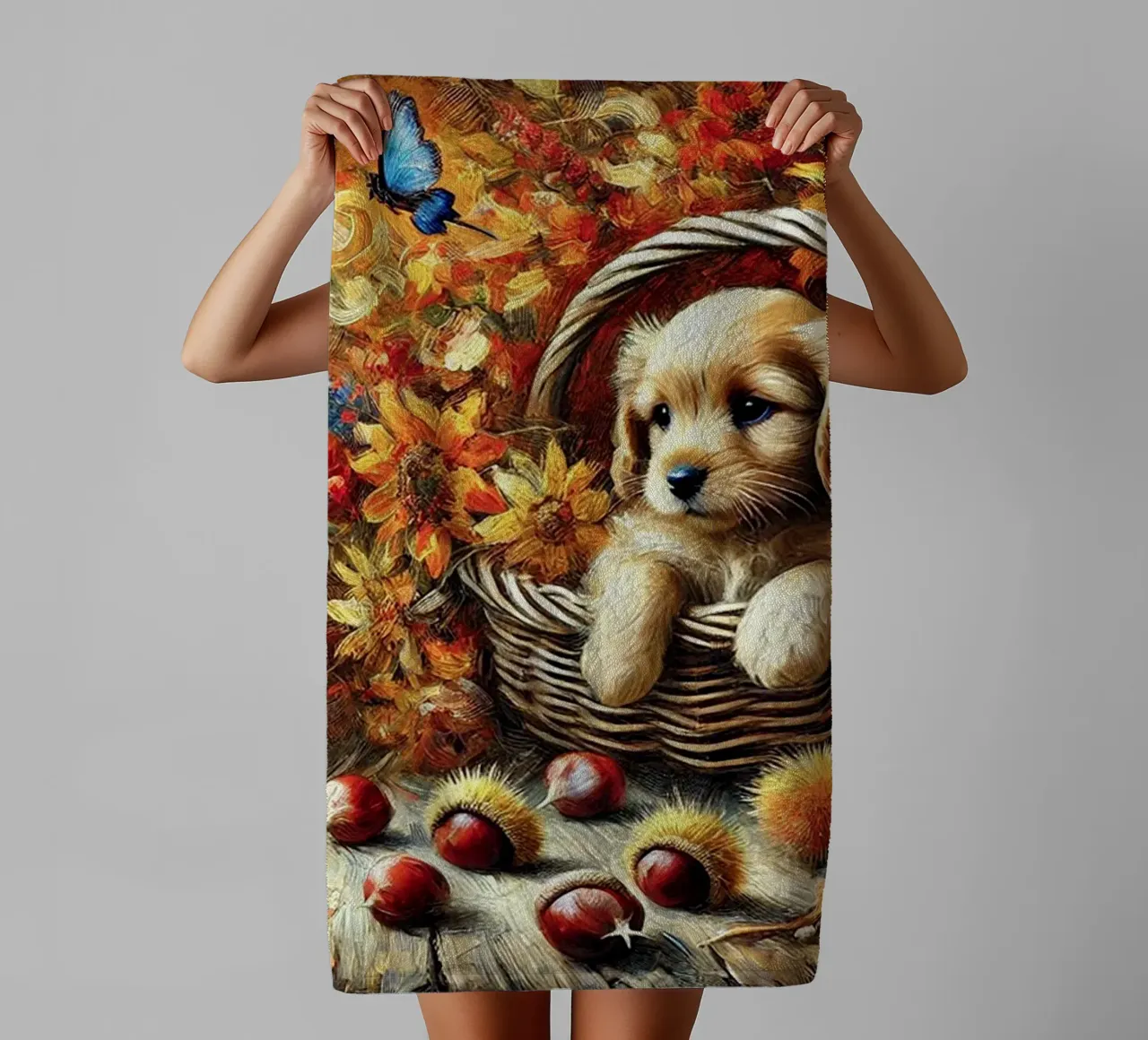 I LOVE MY DADDY IN AUTUMN, Puppy Dog Edition asciugamano da bagno da Vintage Van Gogh