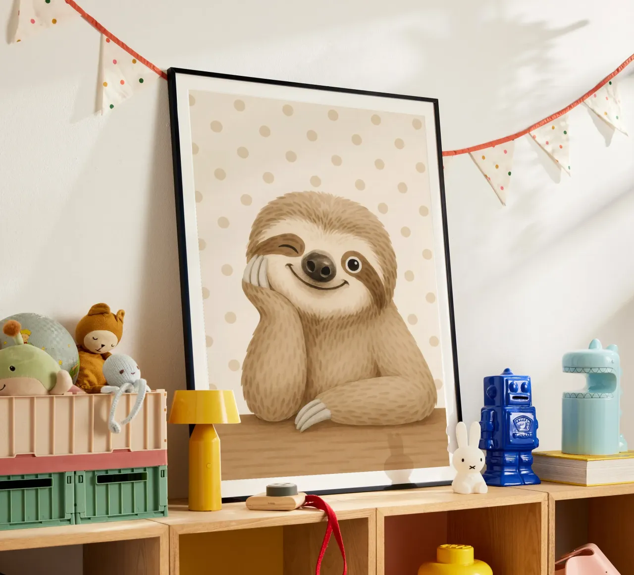 Illustrazione del cartone animato di un bradipo ammiccante poster da flufftee