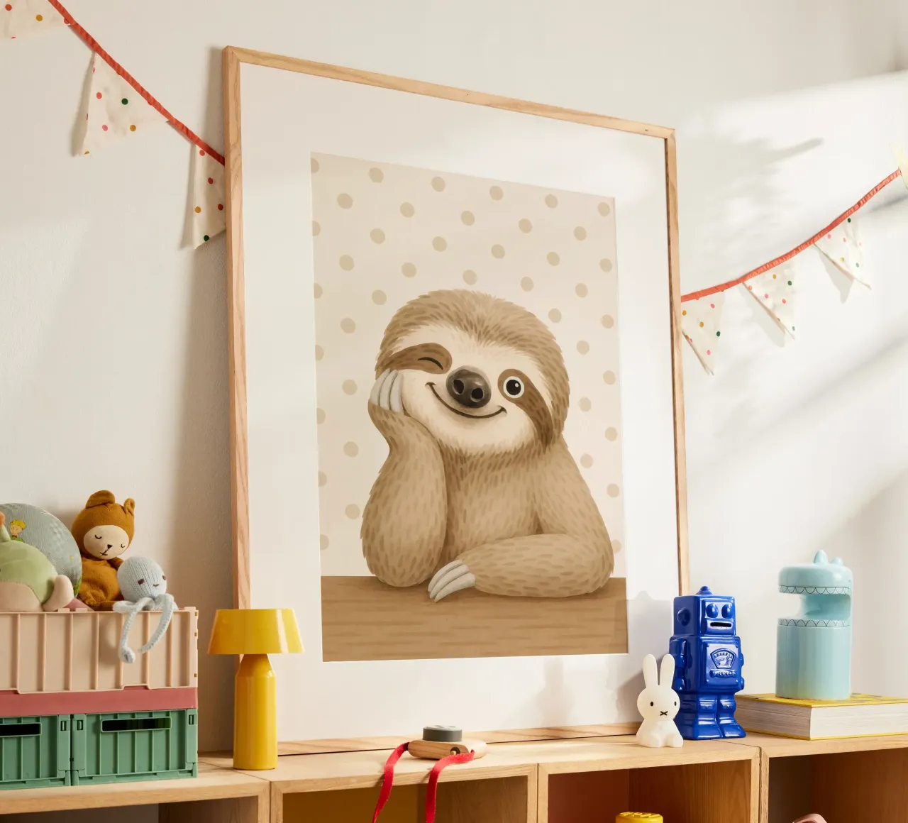 Illustrazione del cartone animato di un bradipo ammiccante poster da flufftee