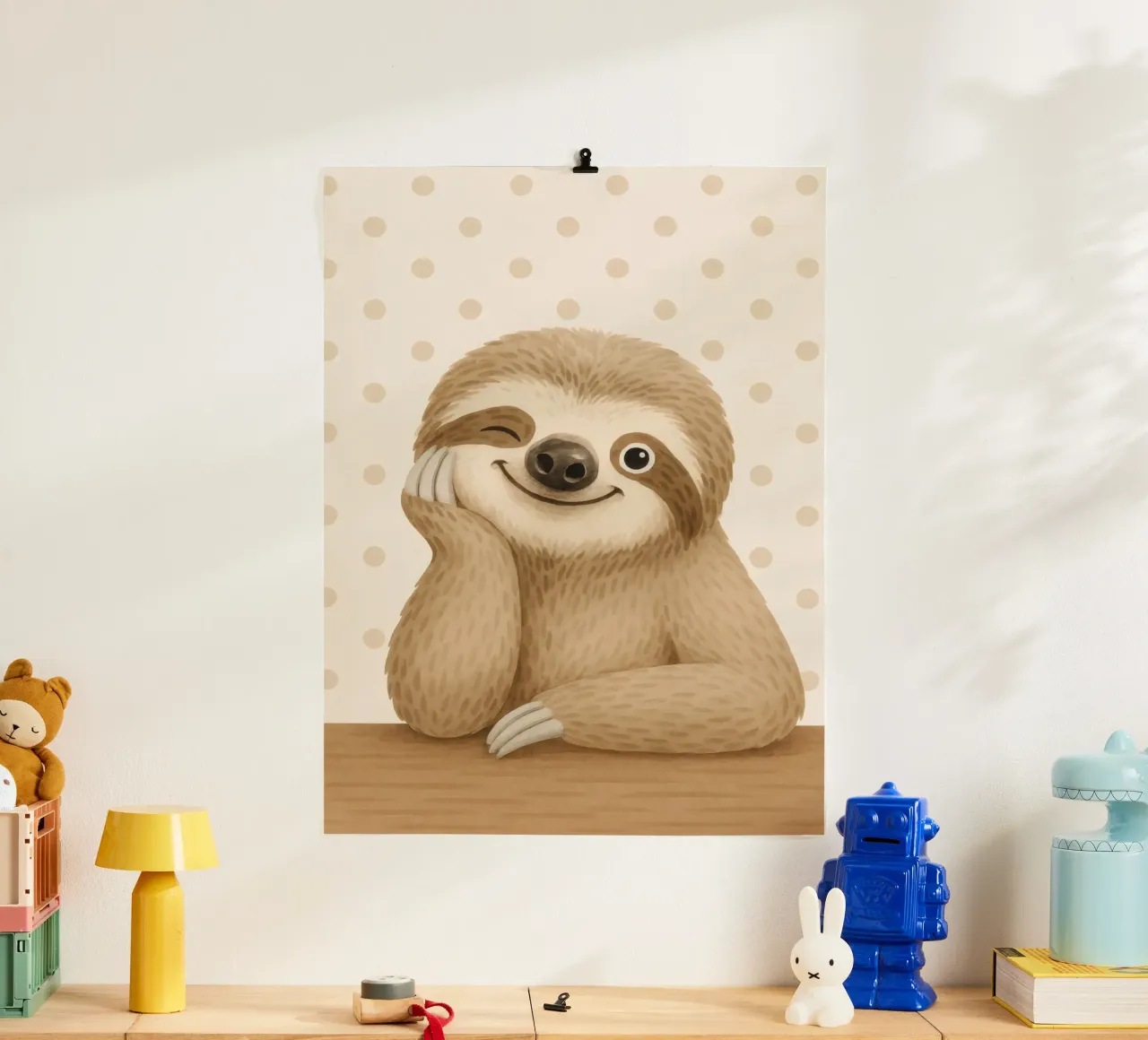 Illustrazione del cartone animato di un bradipo ammiccante poster da flufftee