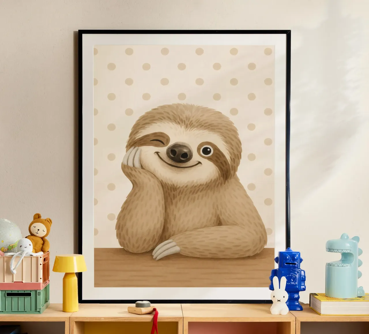 Illustrazione del cartone animato di un bradipo ammiccante poster da flufftee