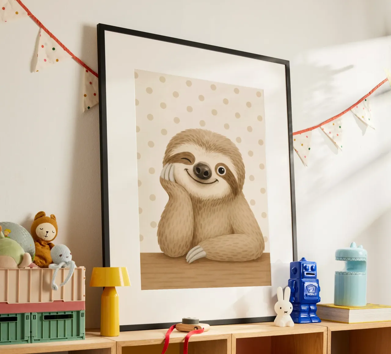 Illustrazione del cartone animato di un bradipo ammiccante poster da flufftee