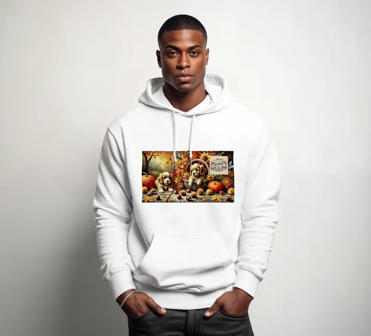 I LOVE MY MOMMY IN AUTUMN, Puppy Dog Edition felpa con cappuccio da Vintage Van Gogh