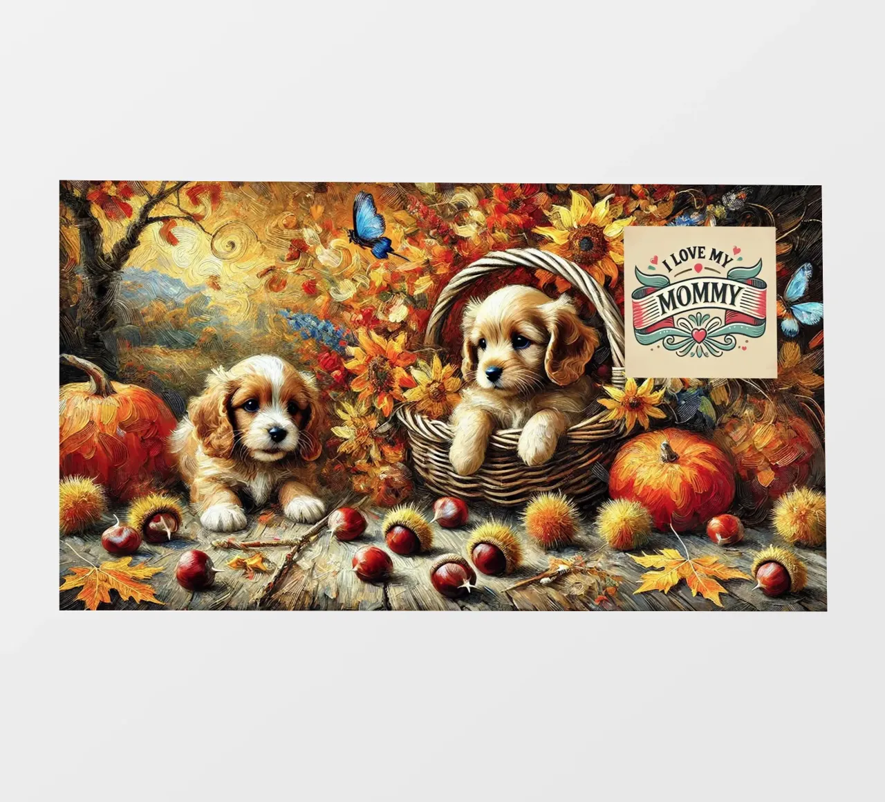 I LOVE MY MOMMY IN AUTUMN, Puppy Dog Edition telo in pvc da Vintage Van Gogh