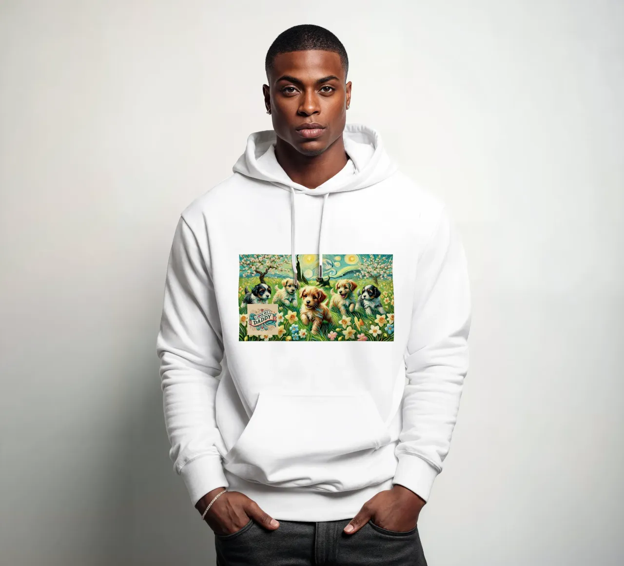 I LOVE MY DADDY IN SPRING, Puppy Dog Edition, Van Gogh Style felpa con cappuccio da Vintage Van Gogh