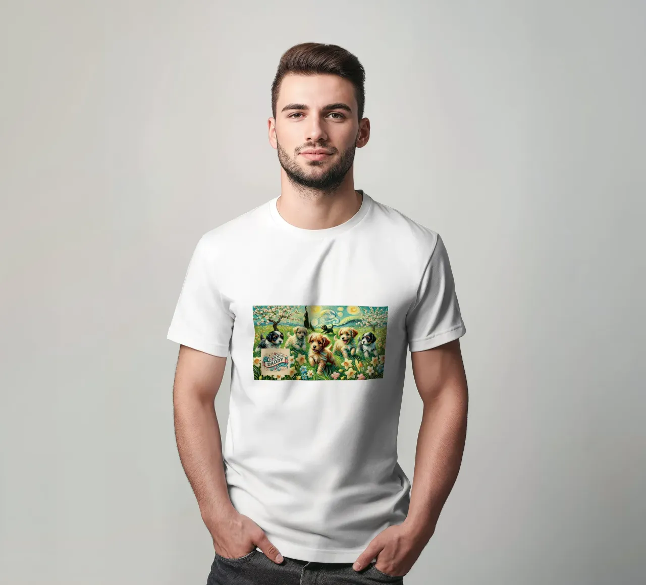 I LOVE MY DADDY IN SPRING, Puppy Dog Edition, Van Gogh Style t-shirt da Vintage Van Gogh
